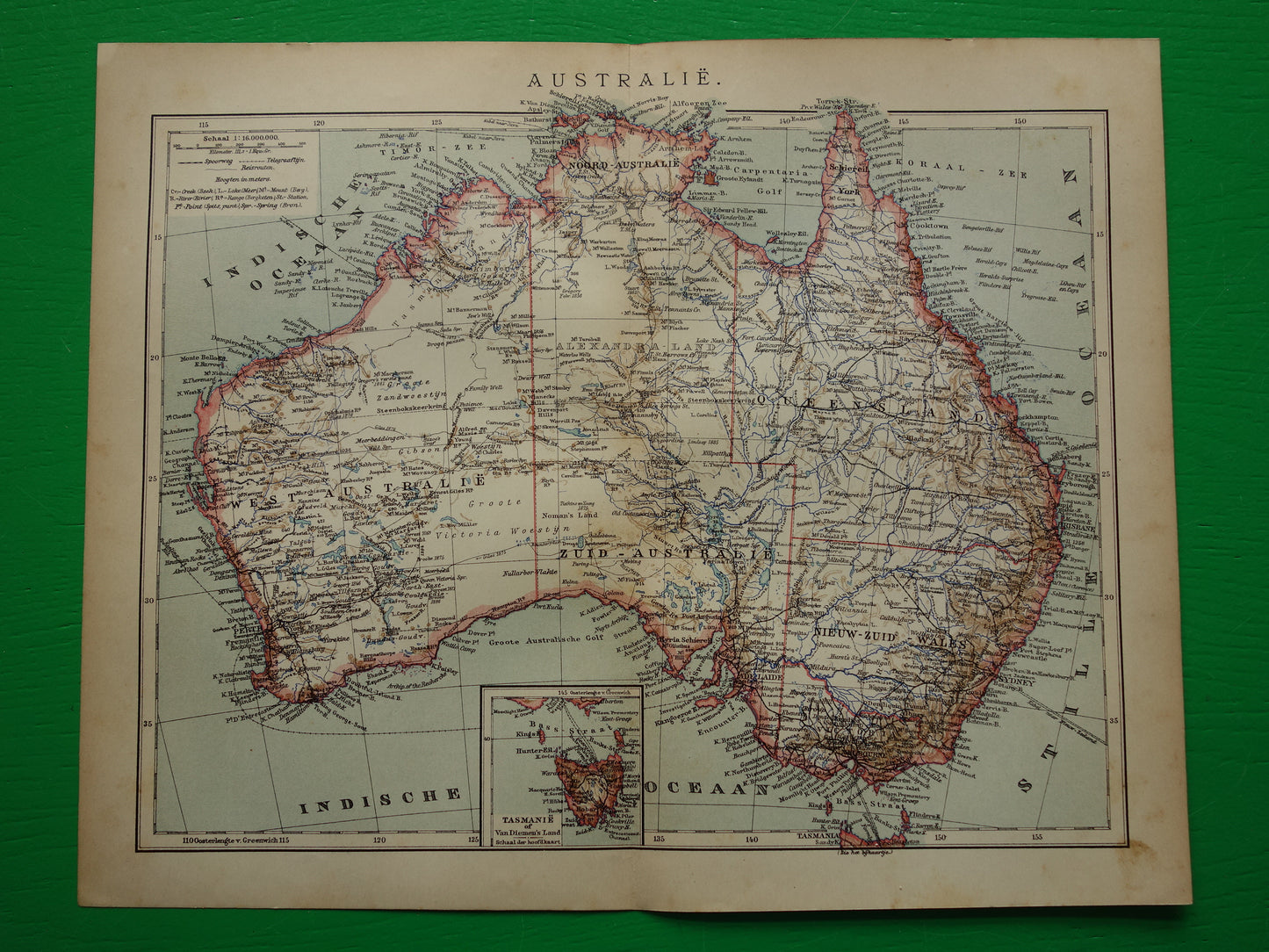 Oude kaart van Australië uit 1905 originele antieke Nederlandse landkaart van Australië vintage kaarten