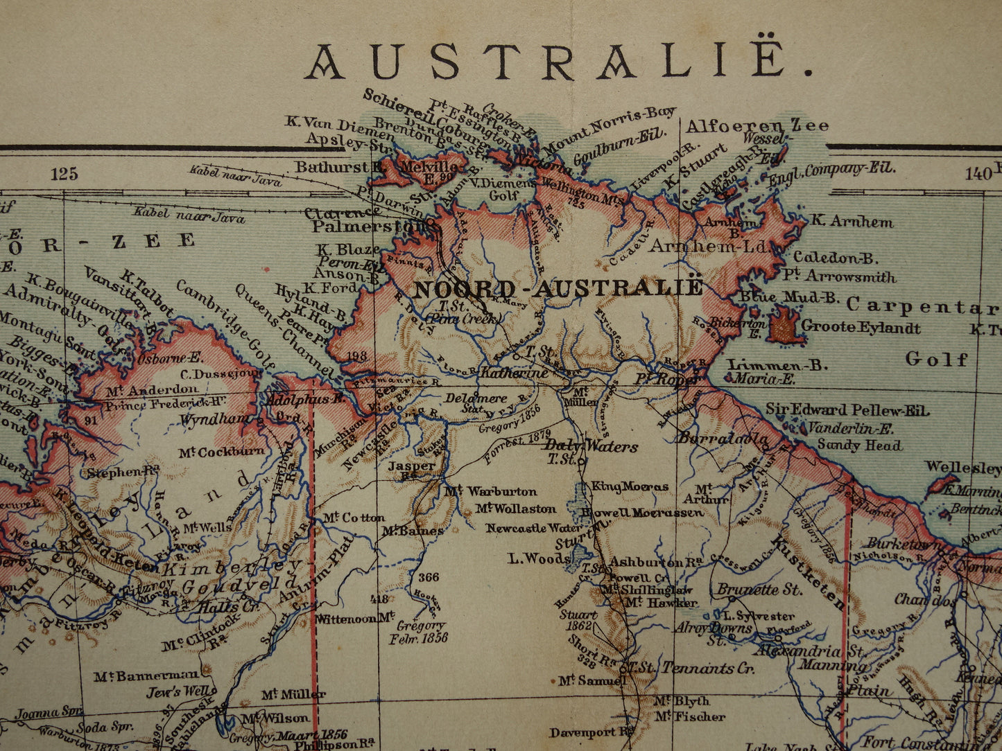 Oude kaart van Australië uit 1905 originele antieke Nederlandse landkaart van Australië vintage kaarten