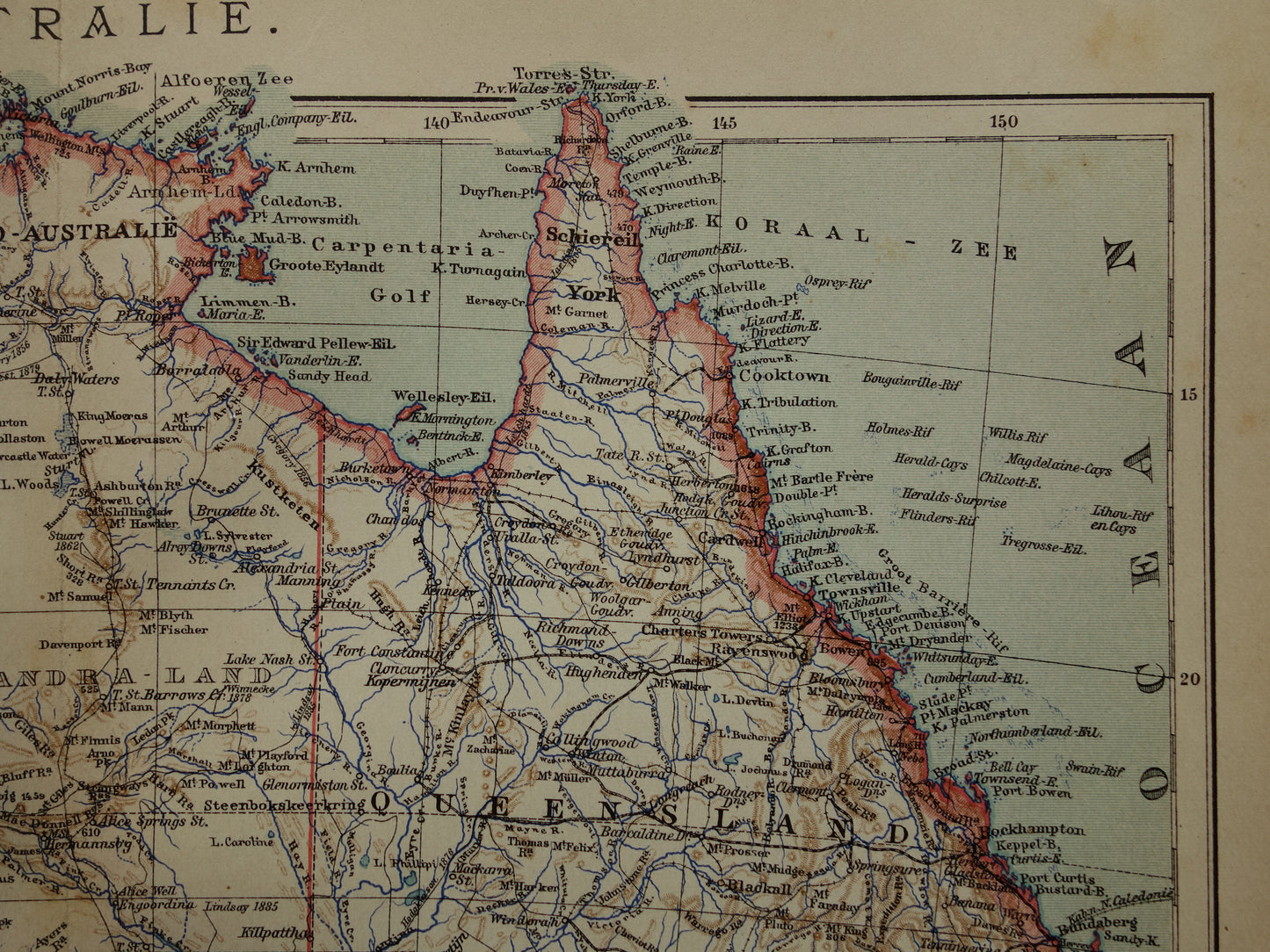 Oude kaart van Australië uit 1905 originele antieke Nederlandse landkaart van Australië vintage kaarten