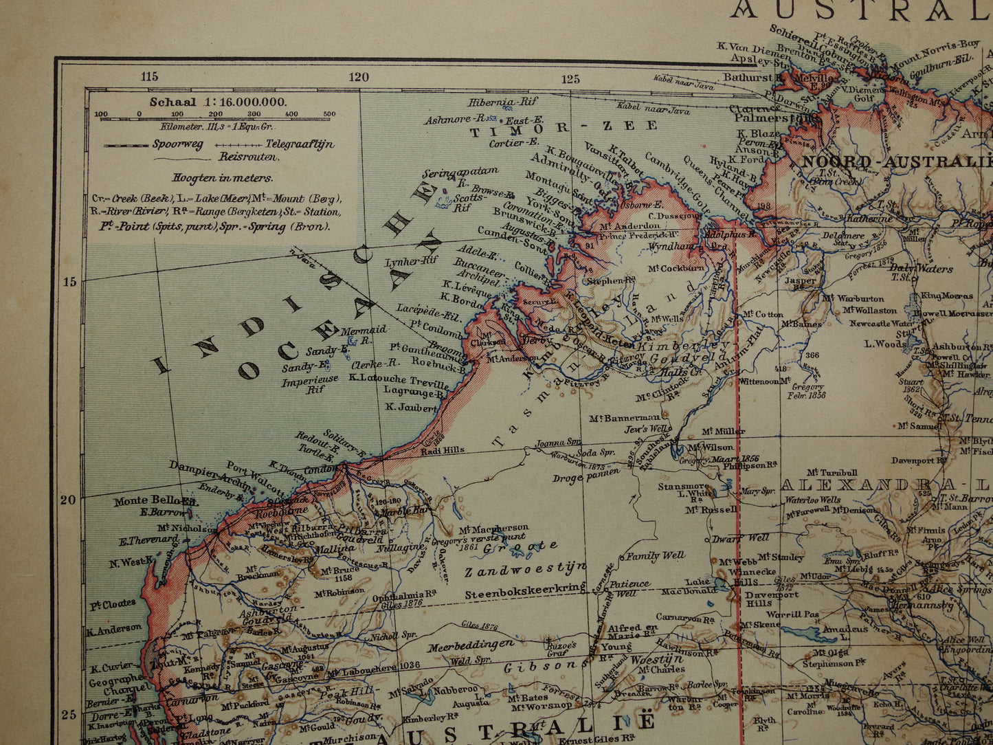 Oude kaart van Australië uit 1905 originele antieke Nederlandse landkaart van Australië vintage kaarten