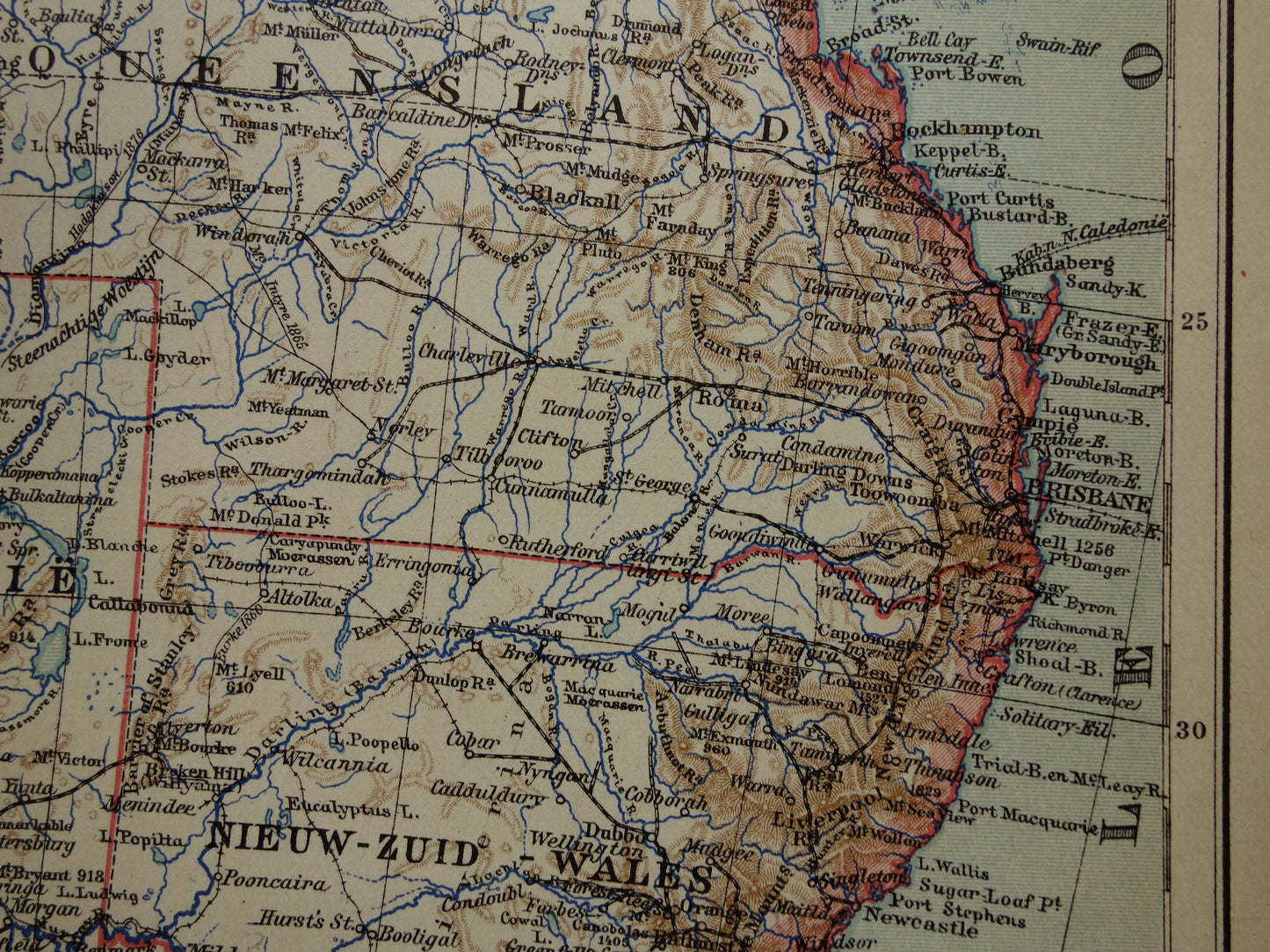 Oude kaart van Australië uit 1905 originele antieke Nederlandse landkaart van Australië vintage kaarten
