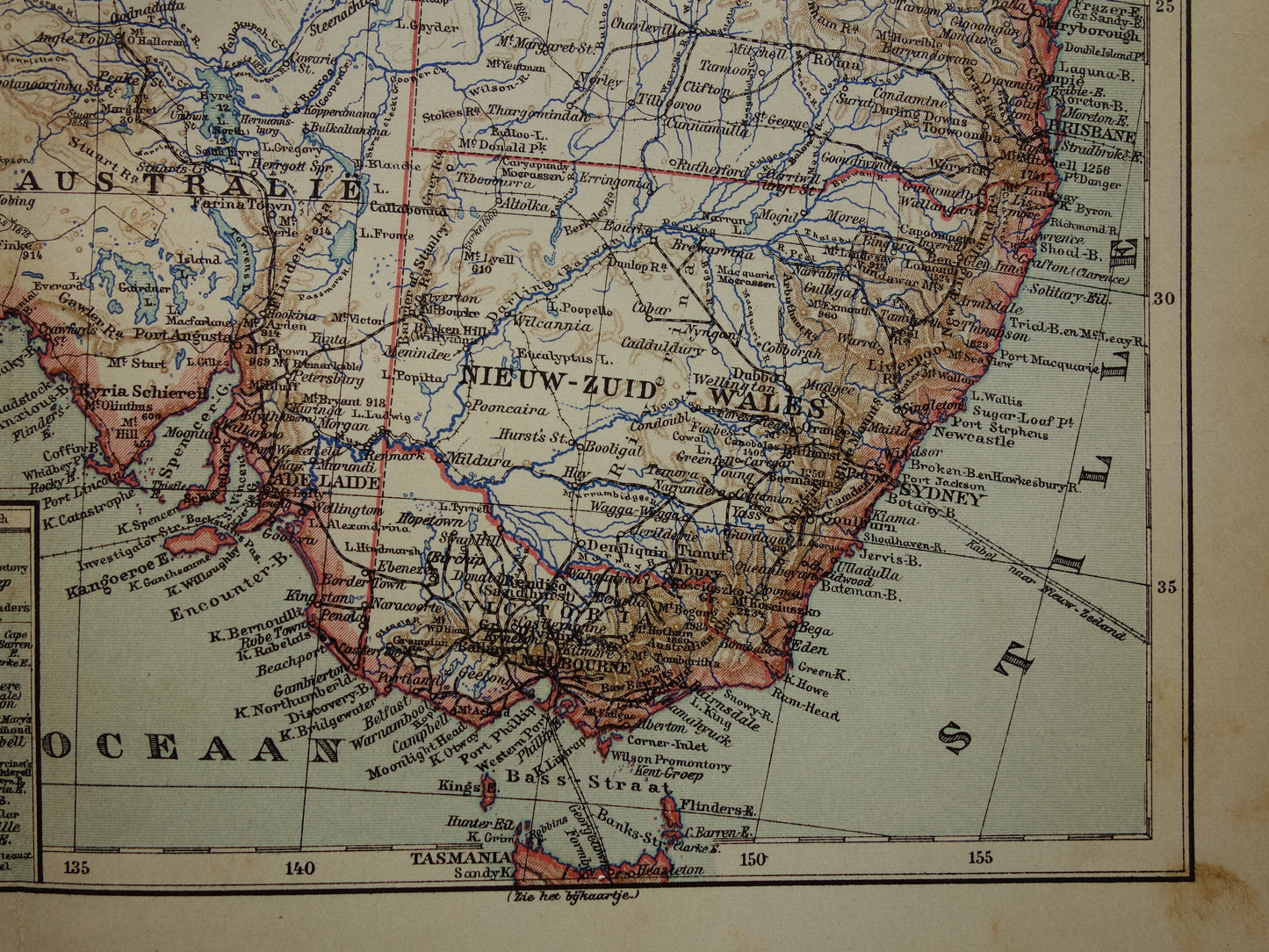 Oude kaart van Australië uit 1905 originele antieke Nederlandse landkaart van Australië vintage kaarten