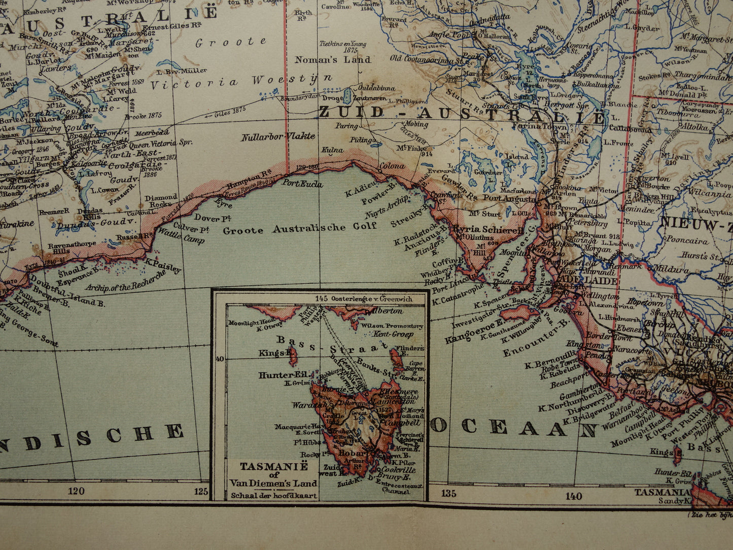 Oude kaart van Australië uit 1905 originele antieke Nederlandse landkaart van Australië vintage kaarten