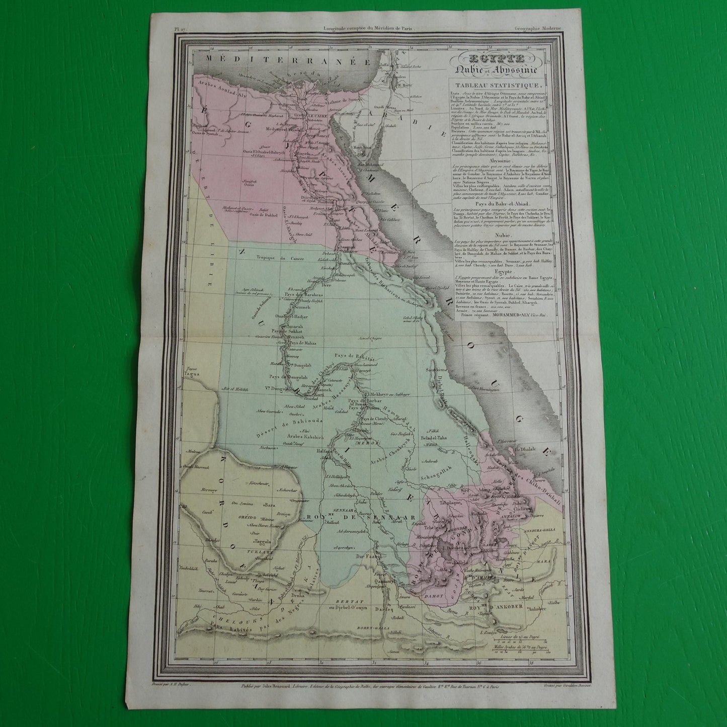 Oude kaart van Egypte Soedan Ethiopië 180+ jaar oude Franse handgekleurde landkaart Nubië Abessinië uit 1838