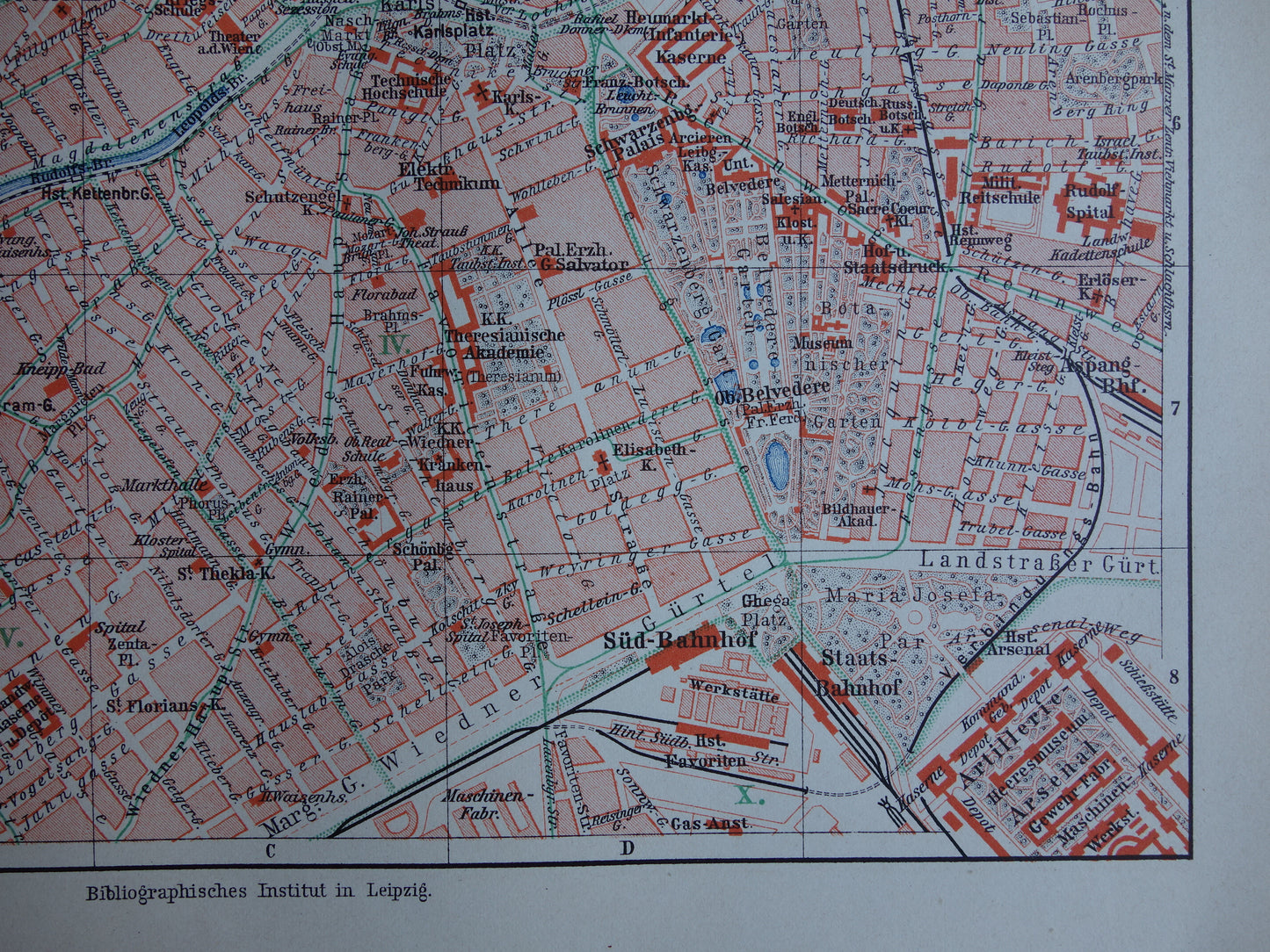 Wenen oude kaart van Wenen Oostenrijk uit 1913 originele antieke plattegrond vintage kaarten
