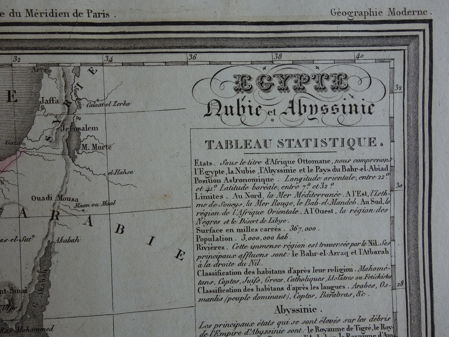 Oude kaart van Egypte Soedan Ethiopië 180+ jaar oude Franse handgekleurde landkaart Nubië Abessinië uit 1838