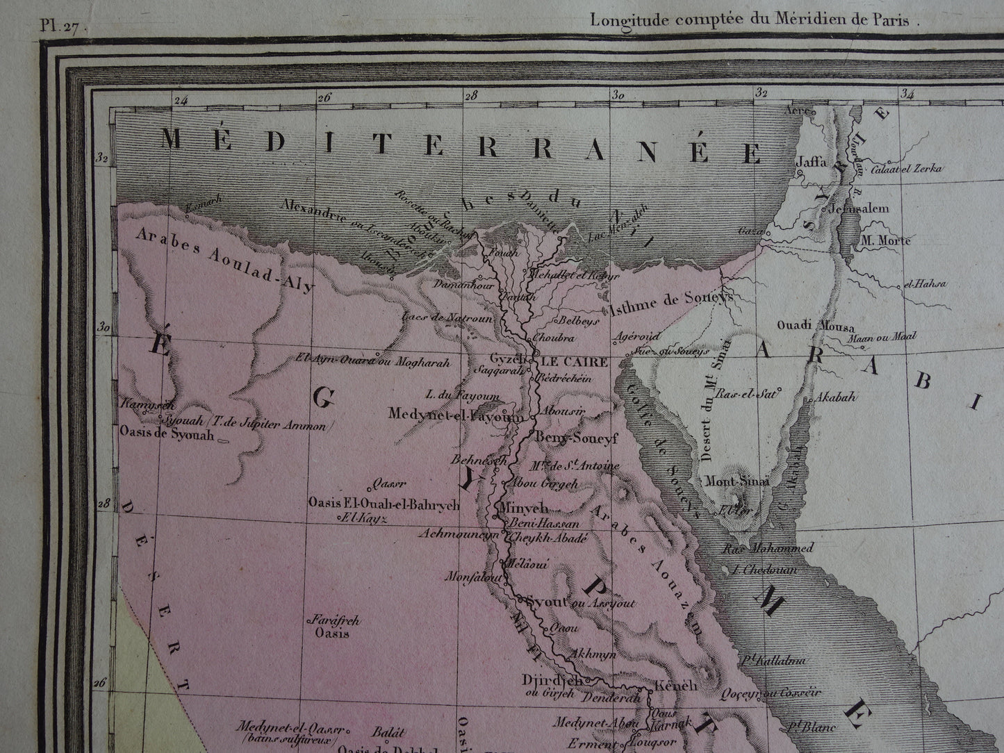 Oude kaart van Egypte Soedan Ethiopië 180+ jaar oude Franse handgekleurde landkaart Nubië Abessinië uit 1838