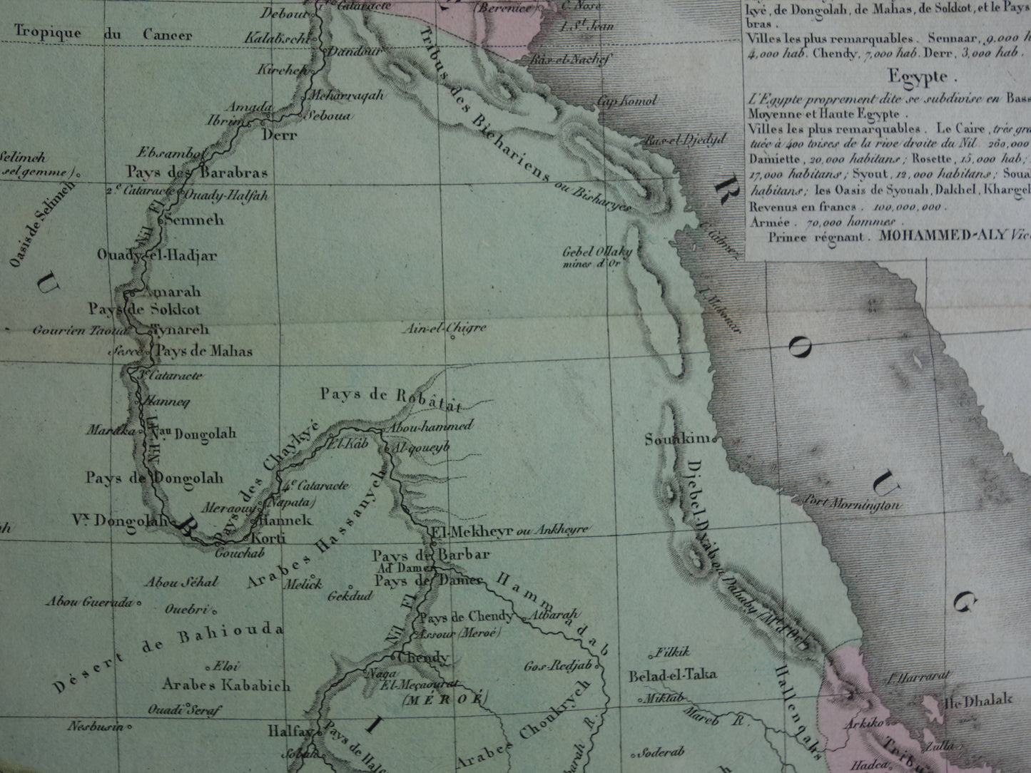 Oude kaart van Egypte Soedan Ethiopië 180+ jaar oude Franse handgekleurde landkaart Nubië Abessinië uit 1838