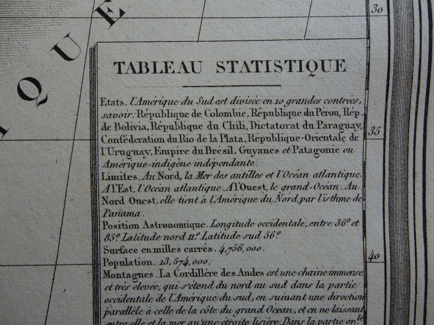 180+ jaar oude landkaart van Zuid-Amerika Originele Franse handgekleurde kaart uit 1838
