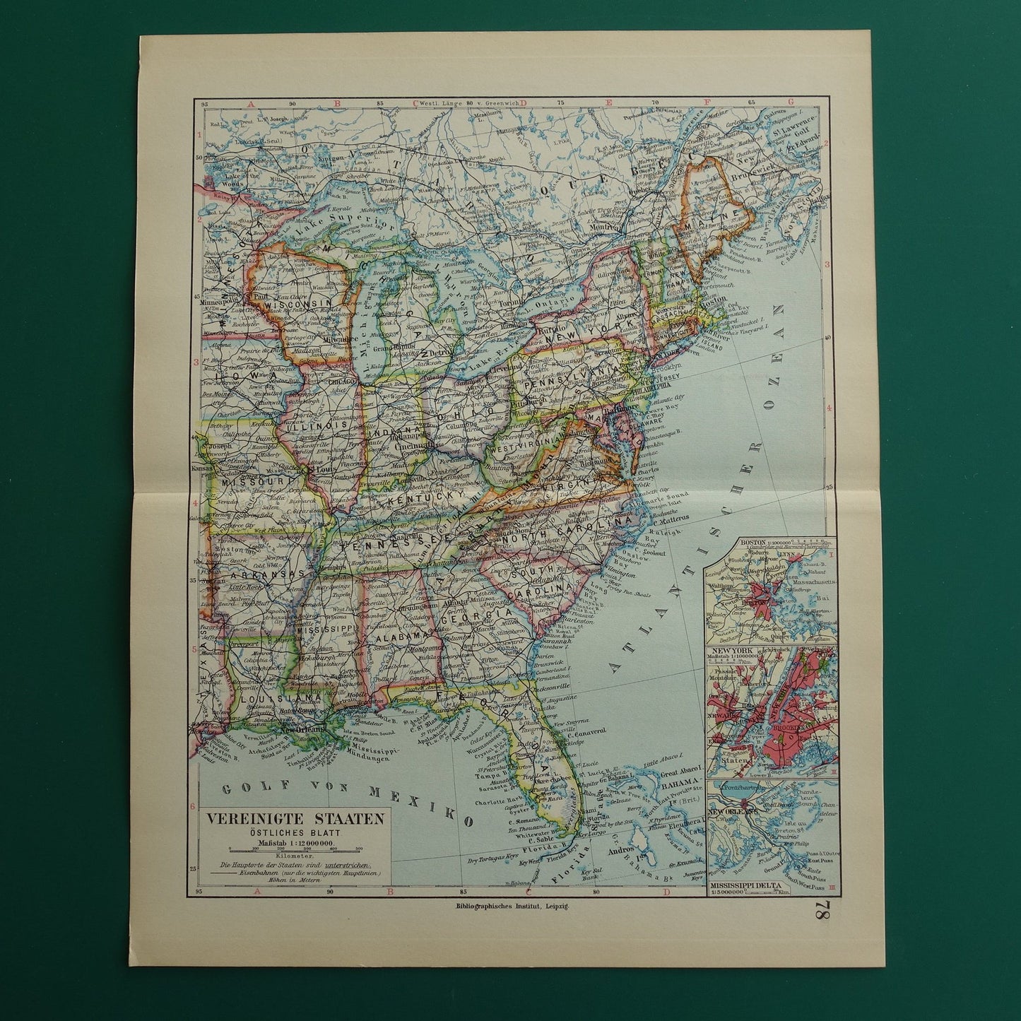 VERENIGDE STATEN set van twee kaarten uit 1928 Kleurrijke landkaart van de VS - originele vintage kaart landkaarten USA