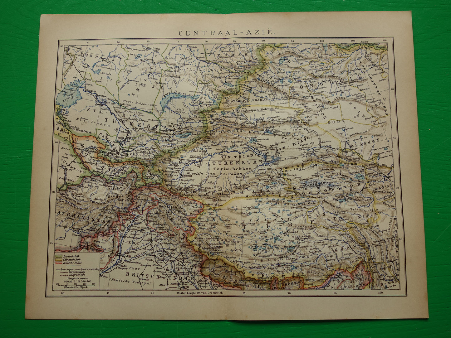 CENTRAAL-AZIË oude landkaart van Tibet Kashmir Turkestan Himalaya oude Nederlandse kaart Oezbekistan Kirgizië Tadzjikistan