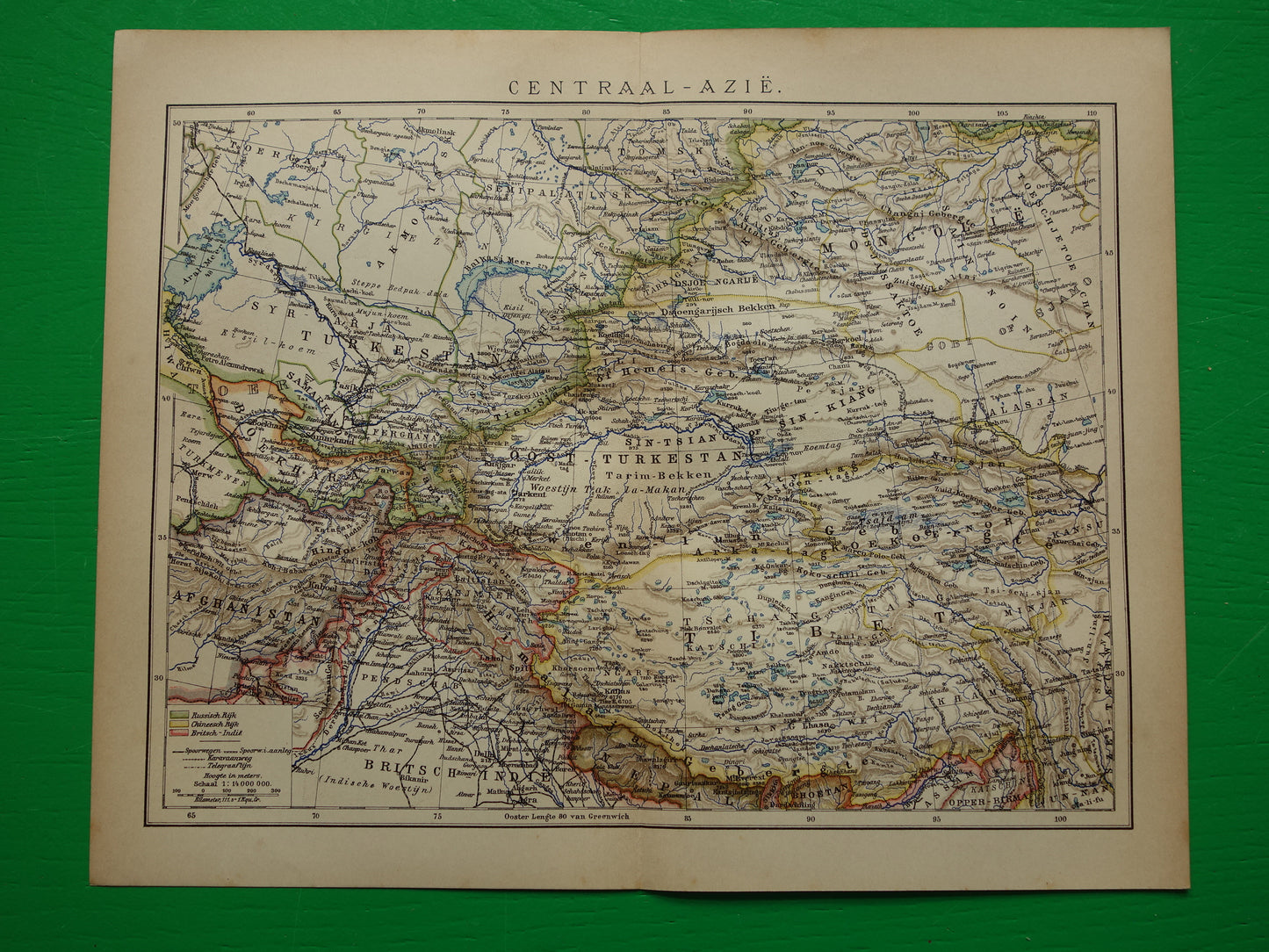 CENTRAAL-AZIË oude landkaart van Tibet Kashmir Turkestan Himalaya oude Nederlandse kaart Oezbekistan Kirgizië Tadzjikistan