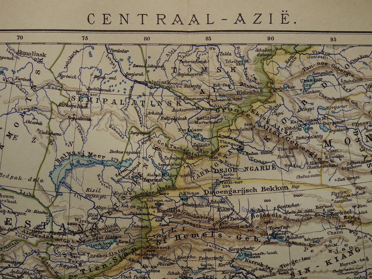 CENTRAAL-AZIË oude landkaart van Tibet Kashmir Turkestan Himalaya oude Nederlandse kaart Oezbekistan Kirgizië Tadzjikistan
