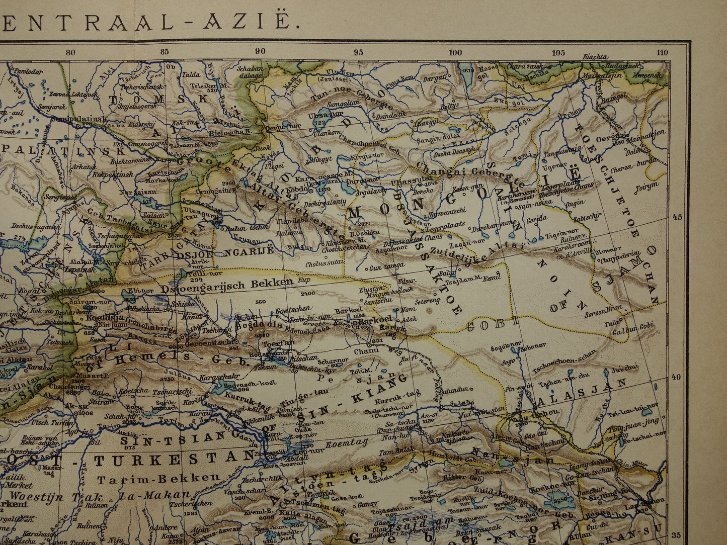 CENTRAAL-AZIË oude landkaart van Tibet Kashmir Turkestan Himalaya oude Nederlandse kaart Oezbekistan Kirgizië Tadzjikistan