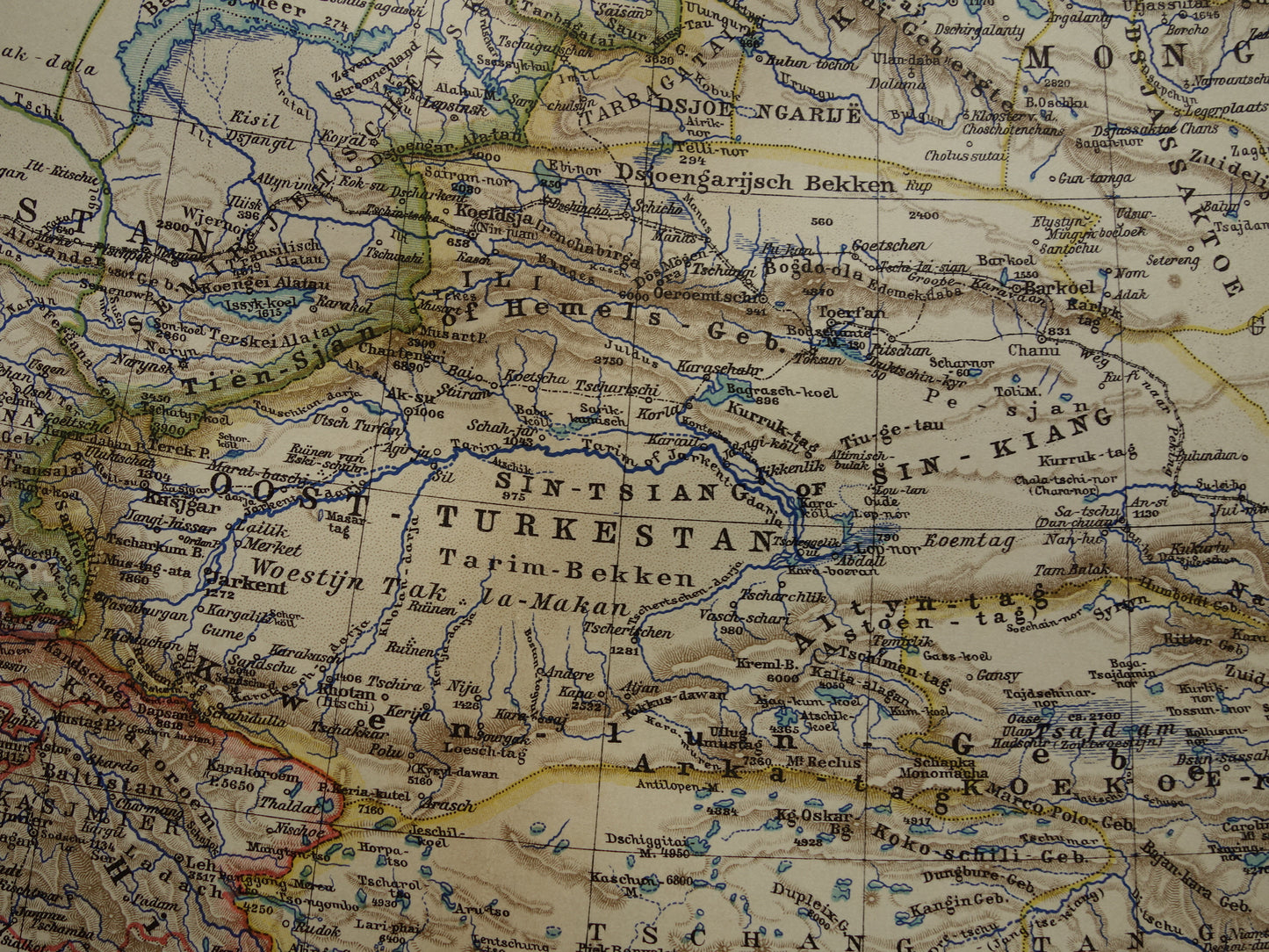 CENTRAAL-AZIË oude landkaart van Tibet Kashmir Turkestan Himalaya oude Nederlandse kaart Oezbekistan Kirgizië Tadzjikistan