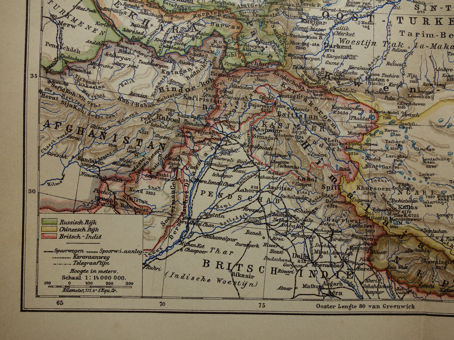 CENTRAAL-AZIË oude landkaart van Tibet Kashmir Turkestan Himalaya oude Nederlandse kaart Oezbekistan Kirgizië Tadzjikistan