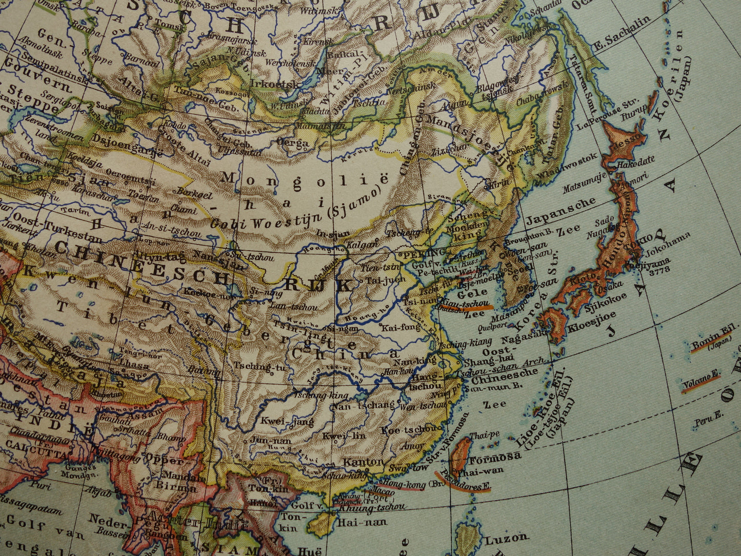 AZIË oude landkaart van continent Azië uit 1905 originele Nederlandse antieke kaart