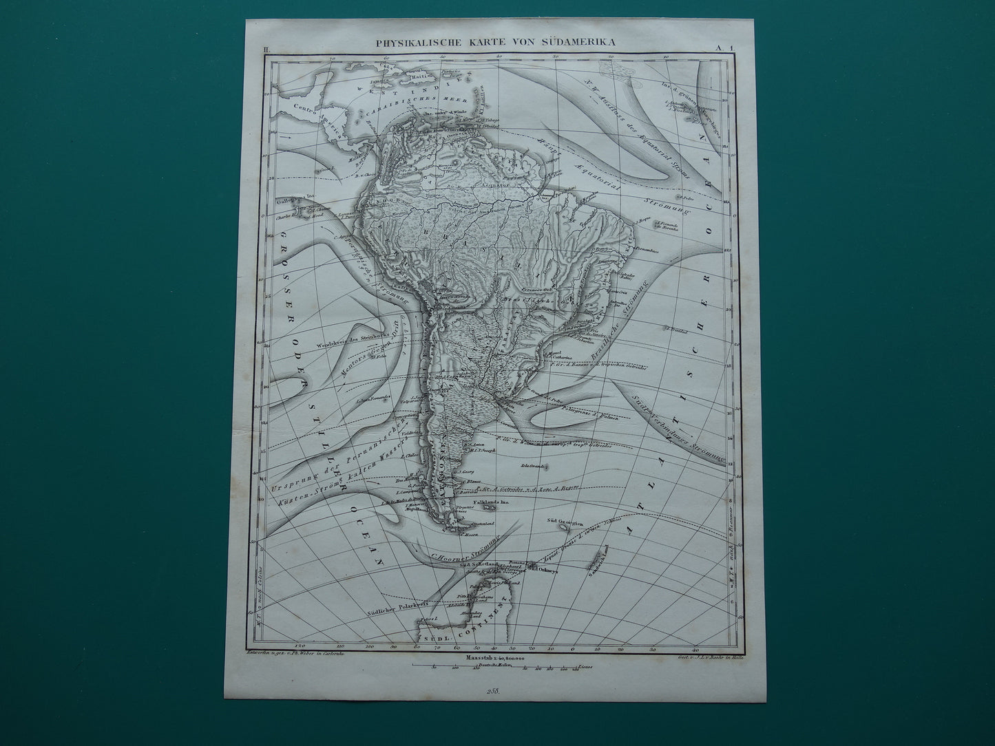 ZUID AMERIKA vintage landkaart 170+ jaar oude kaart van rivieren en oceanen uit 1849 - originele vintage historische kaarten