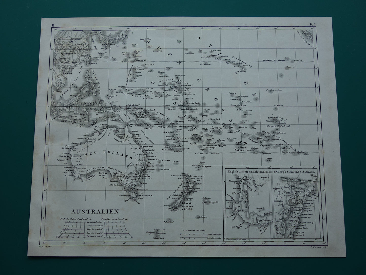 OCEANIË antieke kaart van Oceanië 170+ jaar oude landkaart van continent met Australië Nieuw-Zeeland uit 1849 - originele vintage historische kaarten