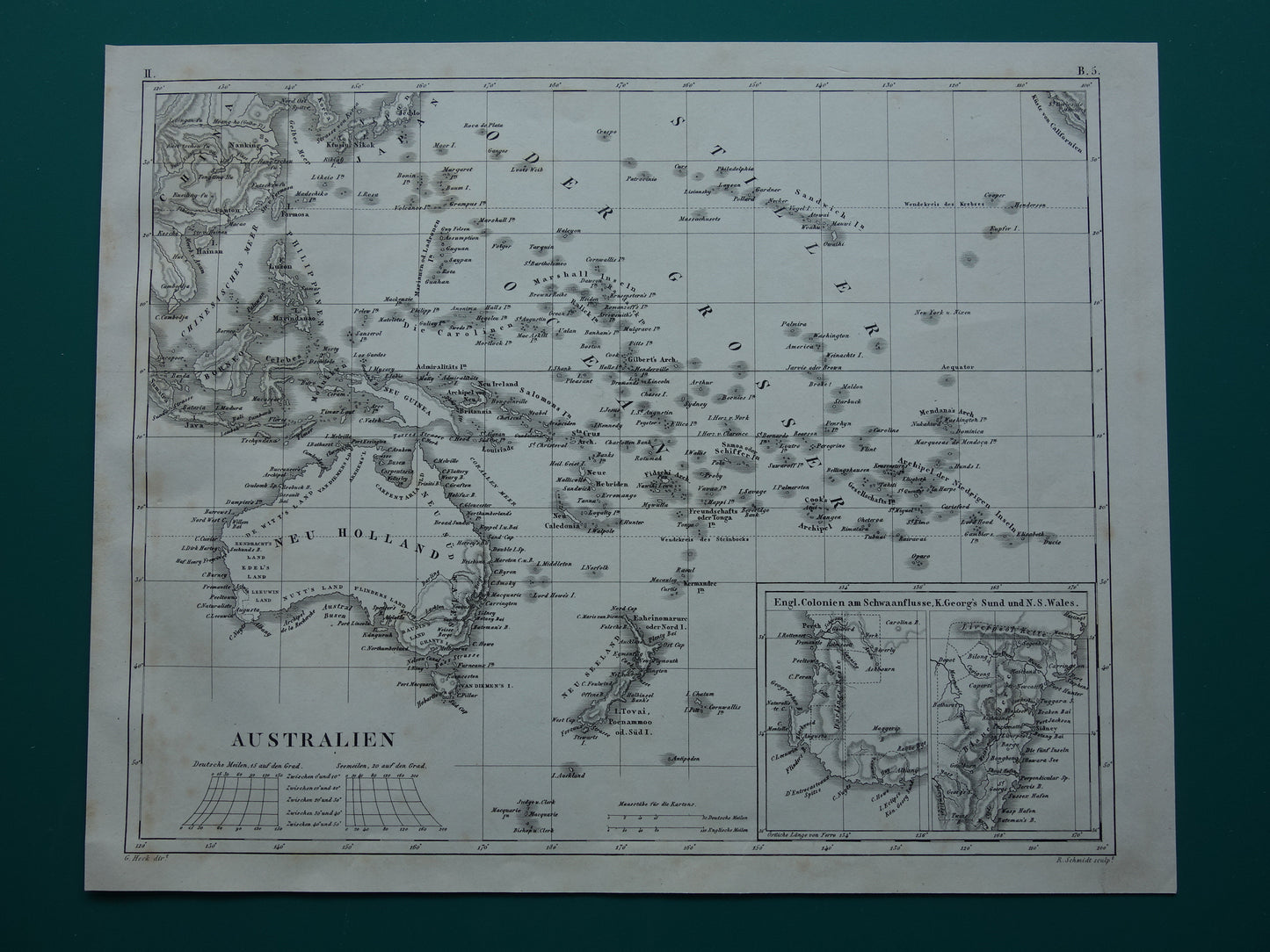 OCEANIË antieke kaart van Oceanië 170+ jaar oude landkaart van continent met Australië Nieuw-Zeeland uit 1849 - originele vintage historische kaarten