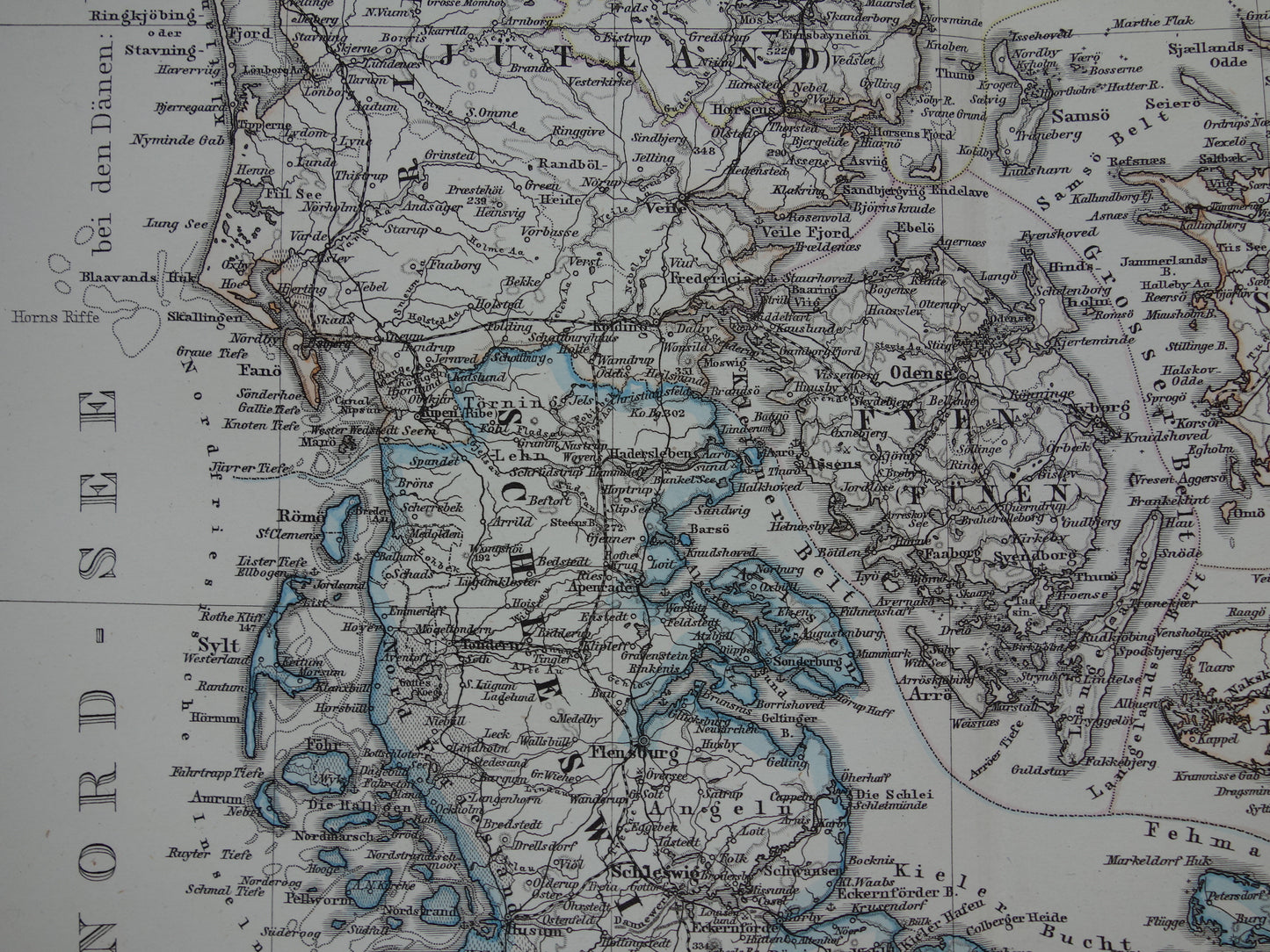 Oude kaart van Denemarken 1877 originele antieke landkaart Kopenhagen Ijsland Groenland vintage kaarten met jaartal