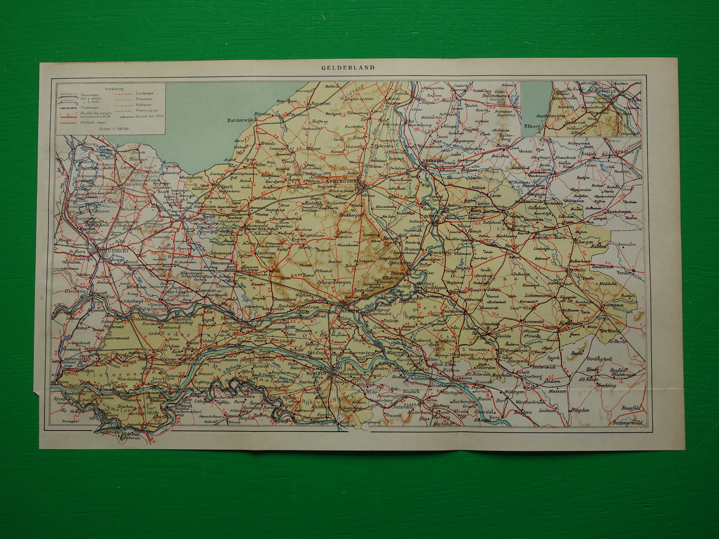 GELDERLAND Oude kaart van de provincie Gelderland uit 1928 originele vintage historische landkaart Apeldoorn Arnhem Nijmegen
