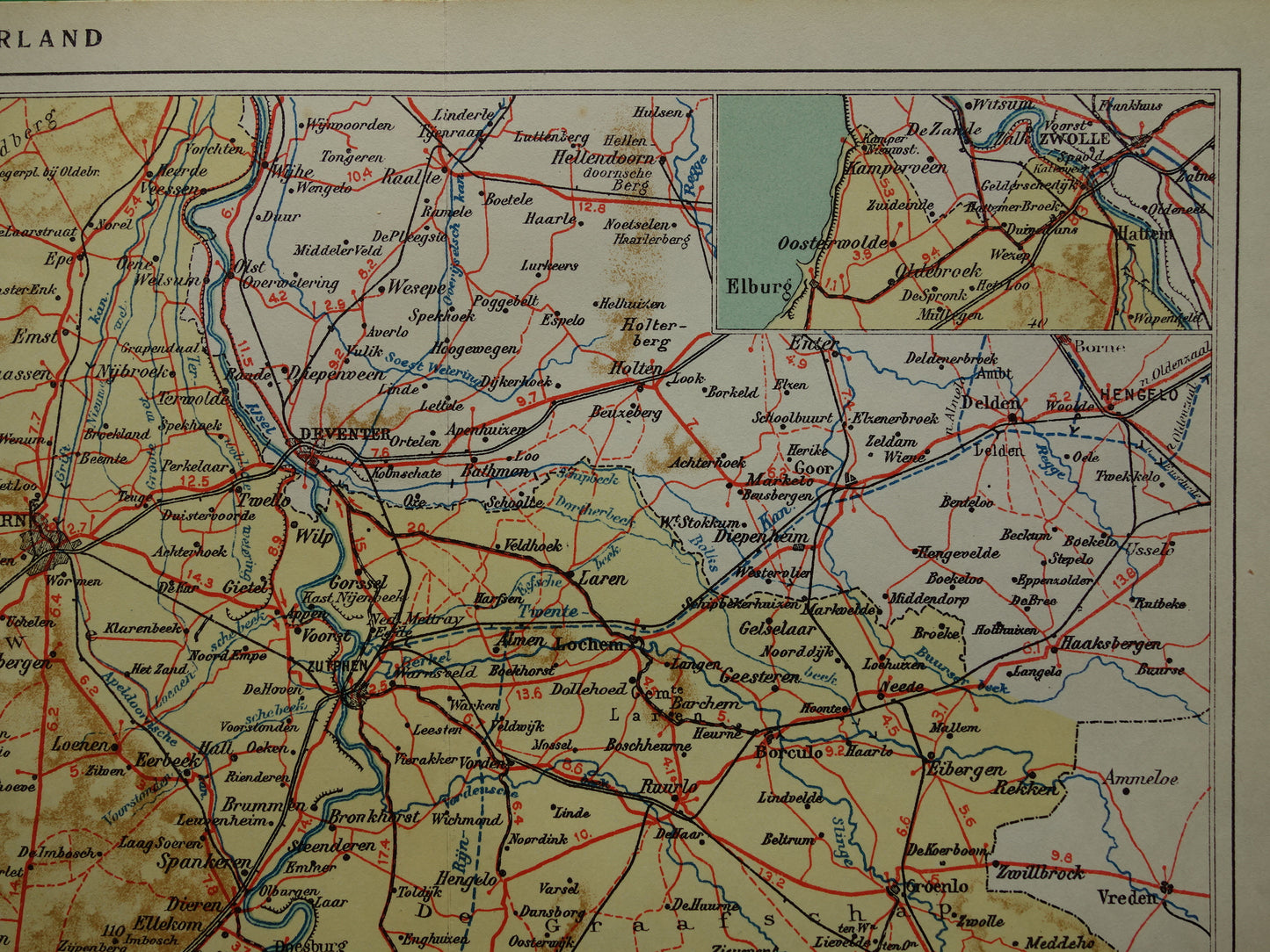 GELDERLAND Oude kaart van de provincie Gelderland uit 1928 originele vintage historische landkaart Apeldoorn Arnhem Nijmegen