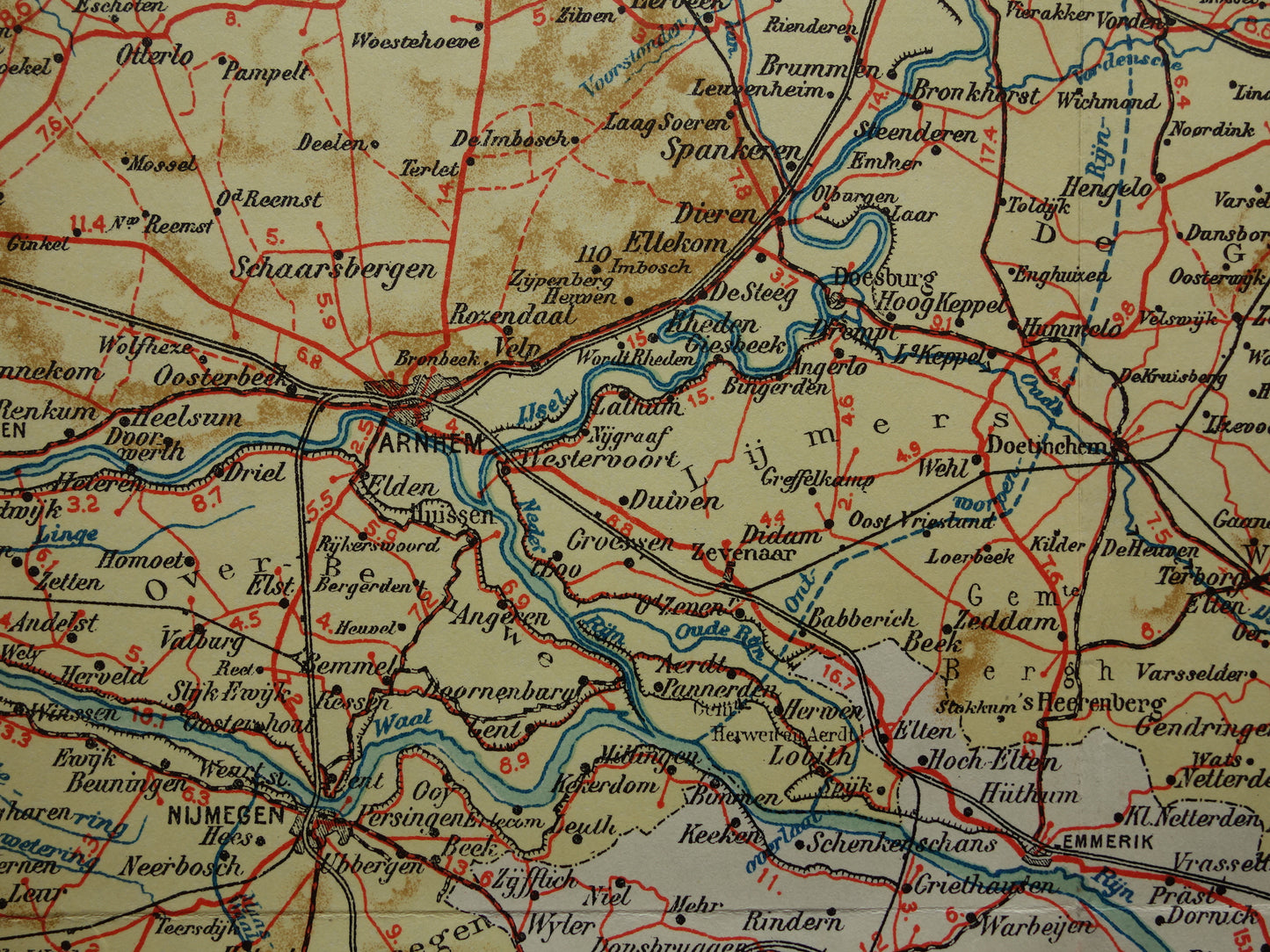 GELDERLAND Oude kaart van de provincie Gelderland uit 1928 originele vintage historische landkaart Apeldoorn Arnhem Nijmegen