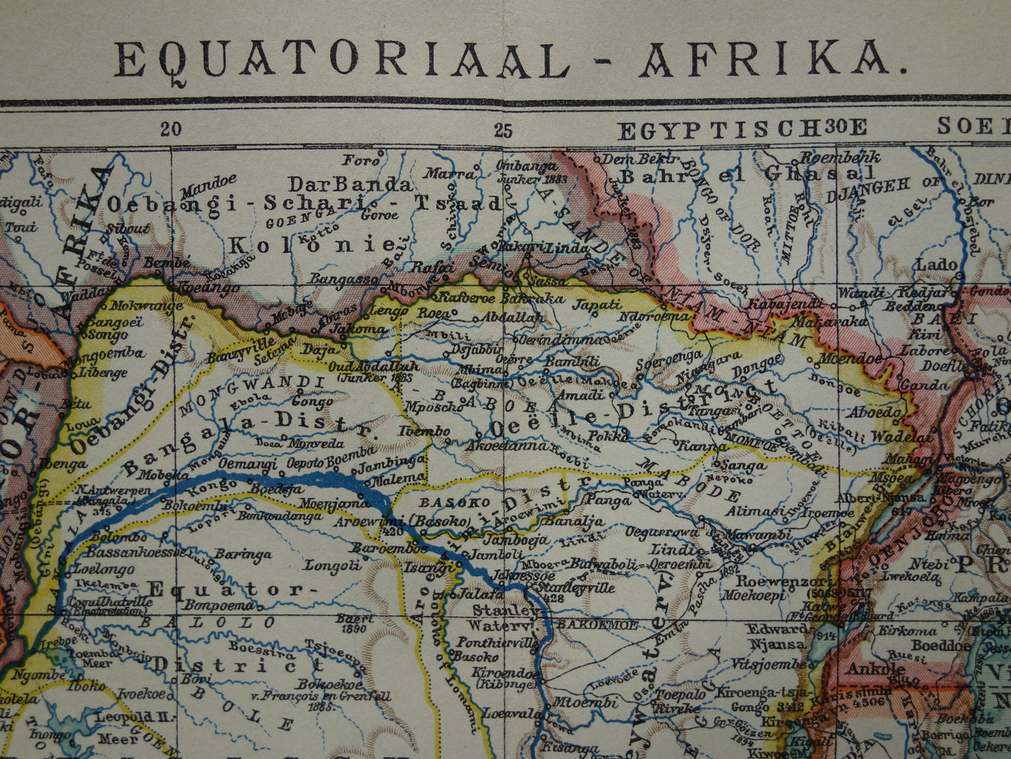 Oude kaart van Centraal Afrika uit 1914 originele landkaart van Midden-Afrika Kongo Angola Tanzania historische vintage print