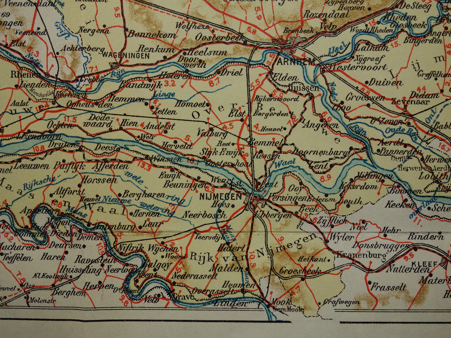 GELDERLAND Oude kaart van de provincie Gelderland uit 1928 originele vintage historische landkaart Apeldoorn Arnhem Nijmegen