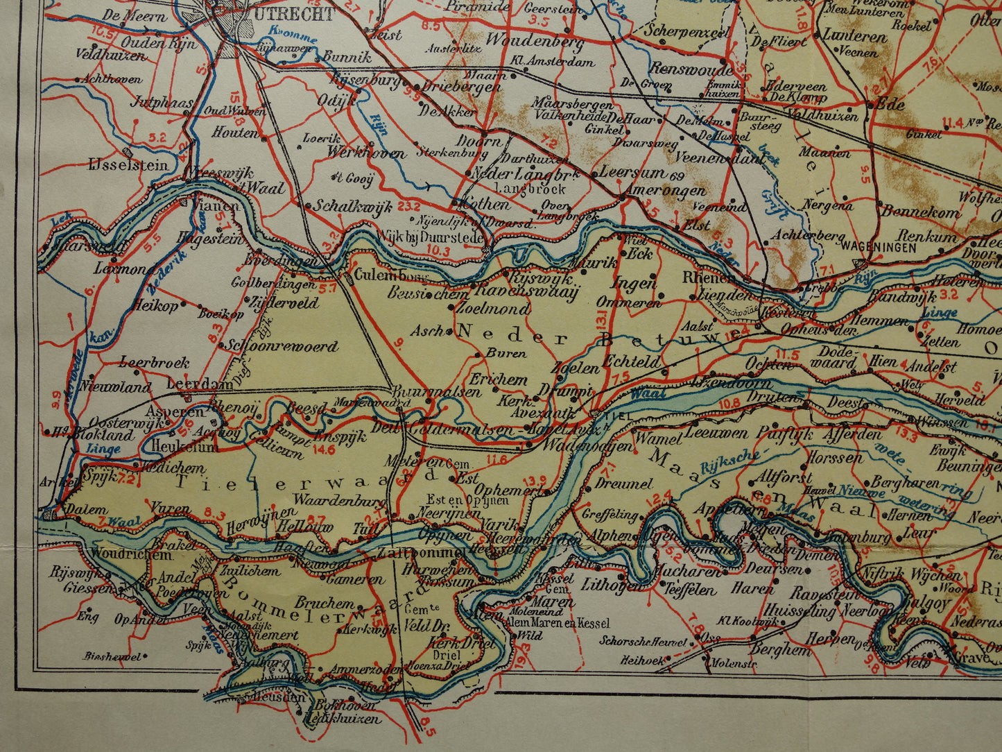 GELDERLAND Oude kaart van de provincie Gelderland uit 1928 originele vintage historische landkaart Apeldoorn Arnhem Nijmegen