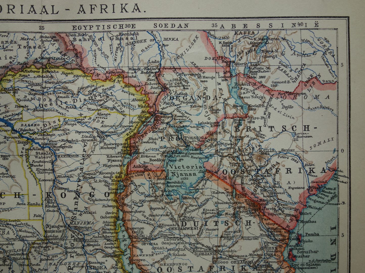 Oude kaart van Centraal Afrika uit 1914 originele landkaart van Midden-Afrika Kongo Angola Tanzania historische vintage print
