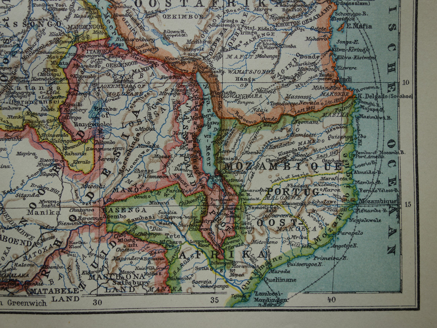 Oude kaart van Centraal Afrika uit 1914 originele landkaart van Midden-Afrika Kongo Angola Tanzania historische vintage print
