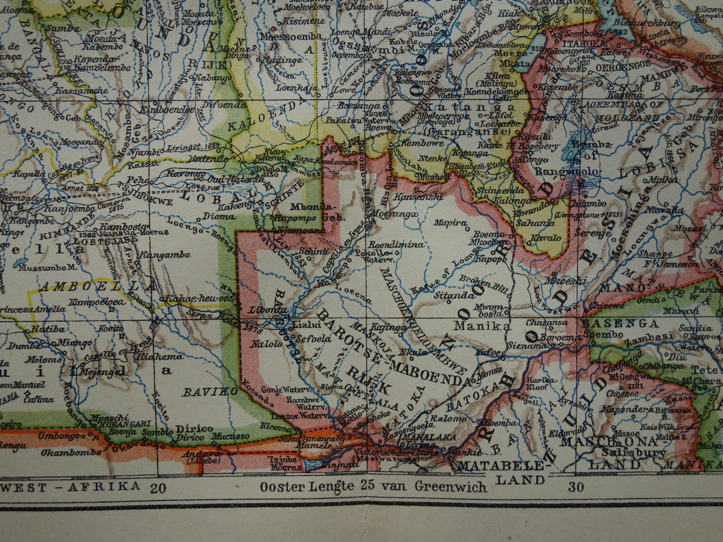 Oude kaart van Centraal Afrika uit 1914 originele landkaart van Midden-Afrika Kongo Angola Tanzania historische vintage print