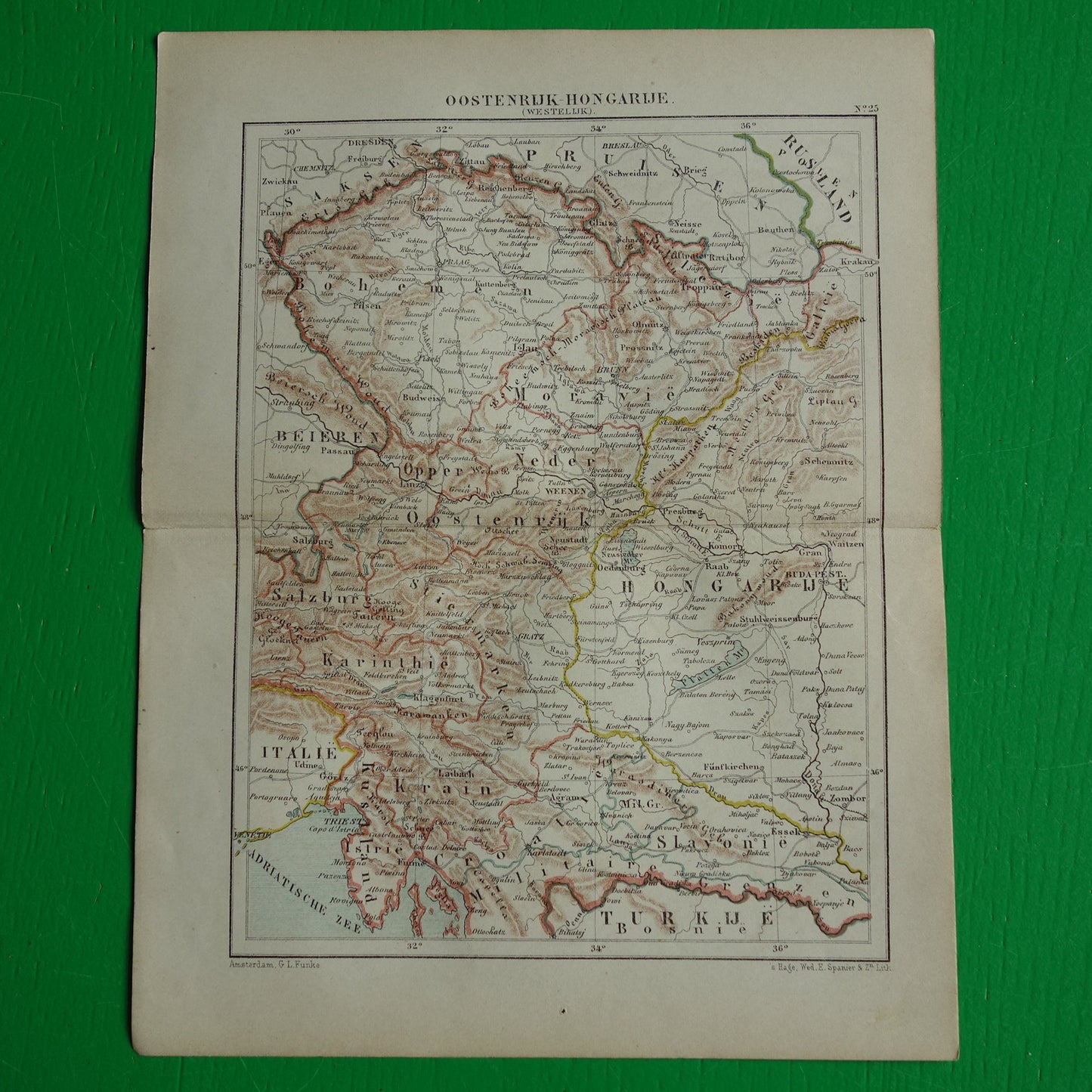 Austria old map original antique Kuyper map from 1882 vintage maps Vienna Graz Bohemia