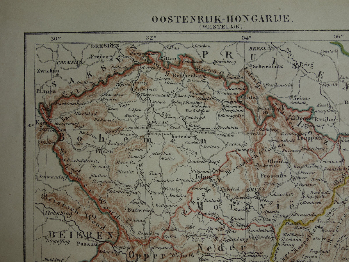 Austria old map original antique Kuyper map from 1882 vintage maps Vienna Graz Bohemia