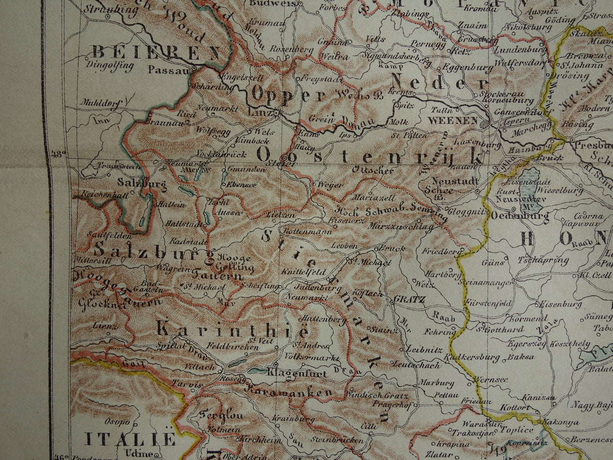 Austria old map original antique Kuyper map from 1882 vintage maps Vienna Graz Bohemia