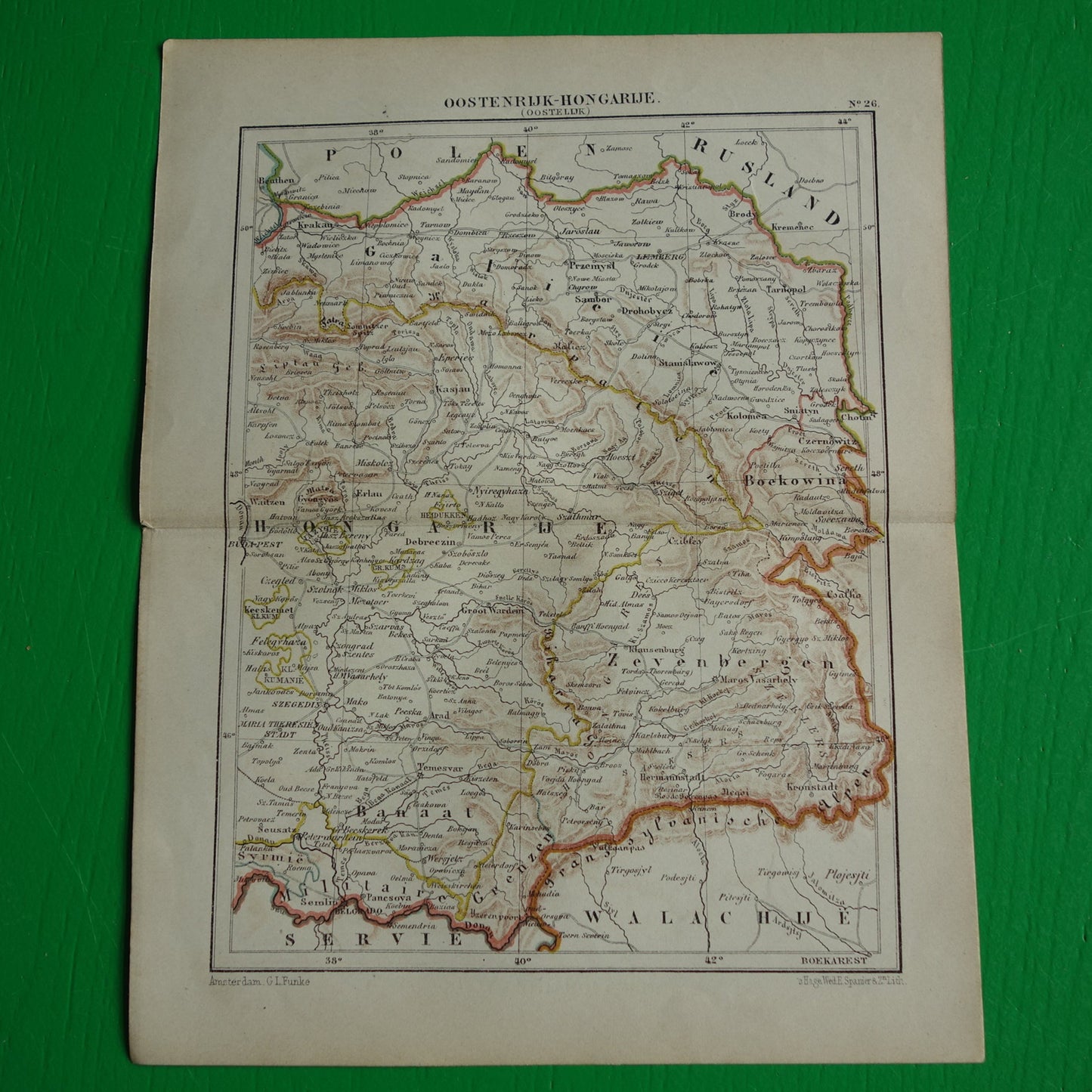 Oostenrijk oude landkaart originele antieke Kuyper kaart uit 1882 vintage kaarten Budapest Zevenbergen Transsylvanië Galicië