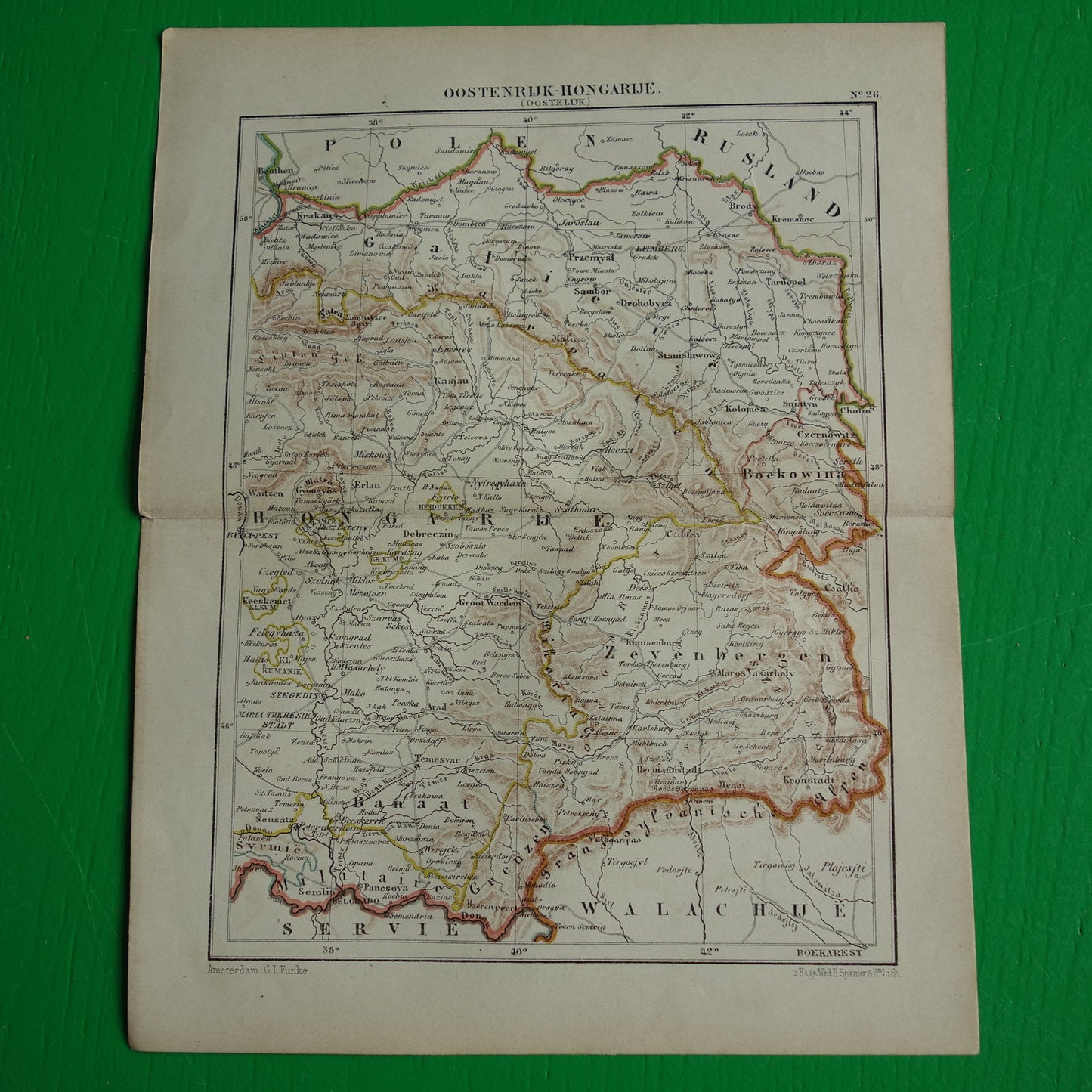 Oostenrijk oude landkaart originele antieke Kuyper kaart uit 1882 vintage kaarten Budapest Zevenbergen Transsylvanië Galicië