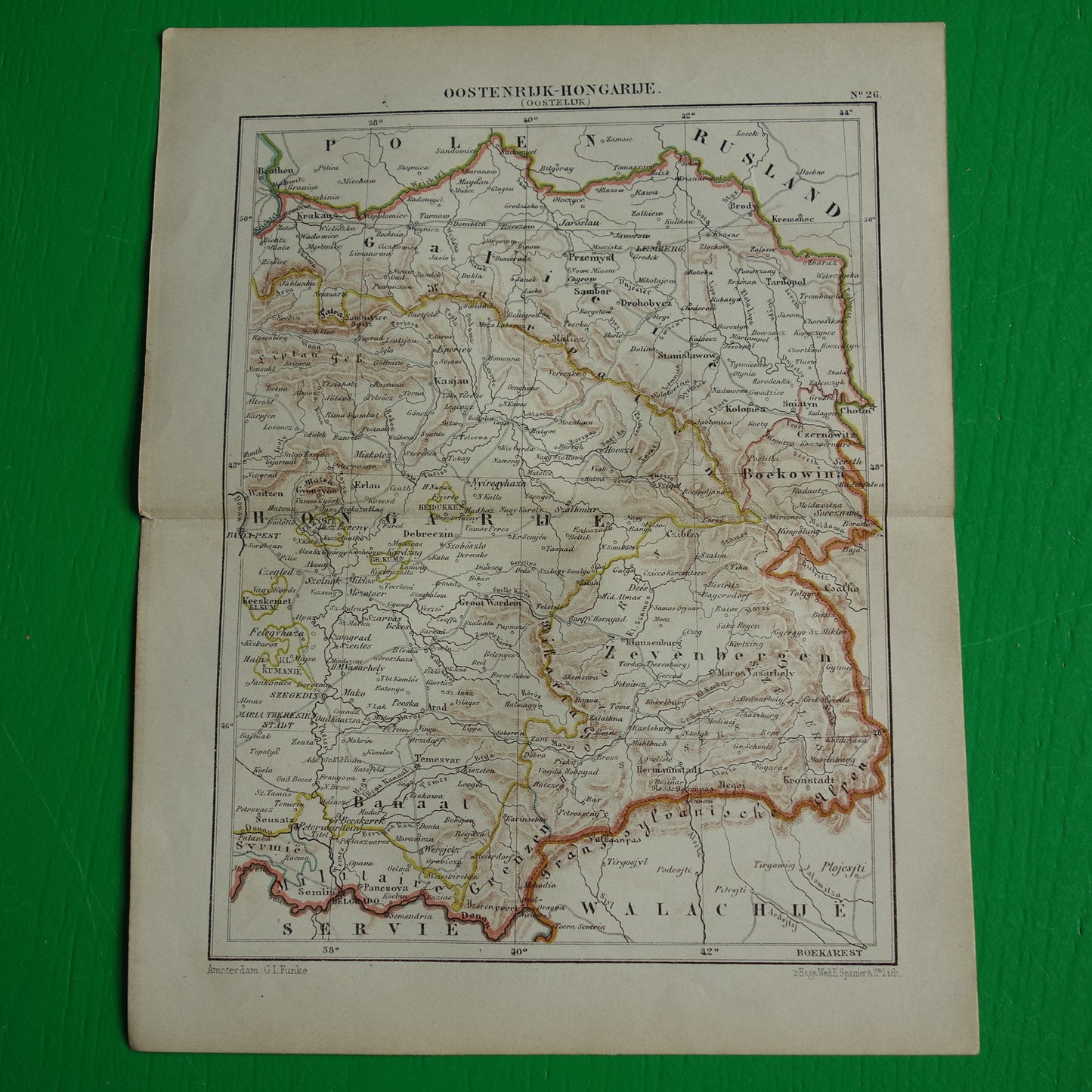 Oostenrijk oude landkaart originele antieke Kuyper kaart uit 1882 vintage kaarten Budapest Zevenbergen Transsylvanië Galicië