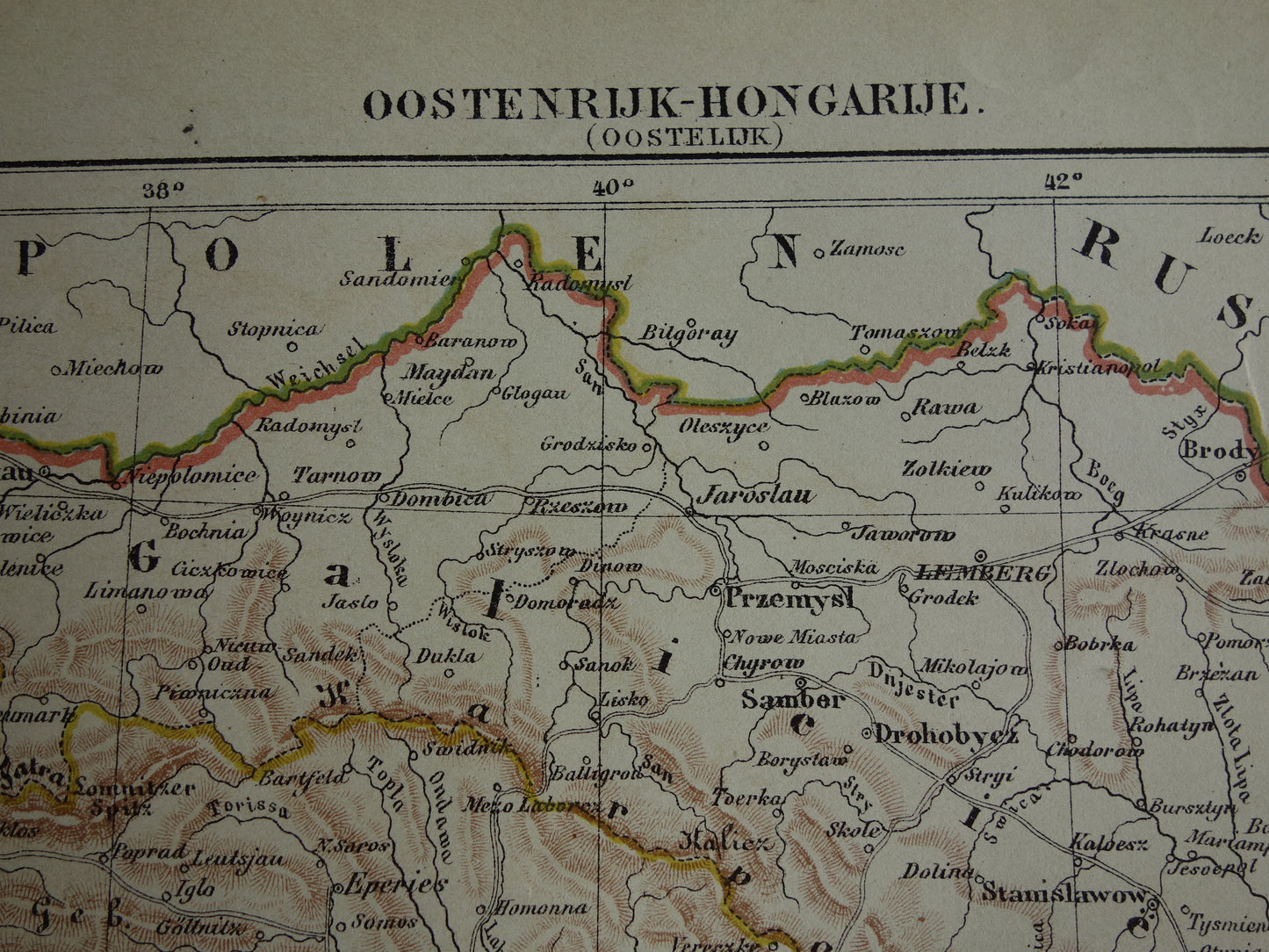 Oostenrijk oude landkaart originele antieke Kuyper kaart uit 1882 vintage kaarten Budapest Zevenbergen Transsylvanië Galicië