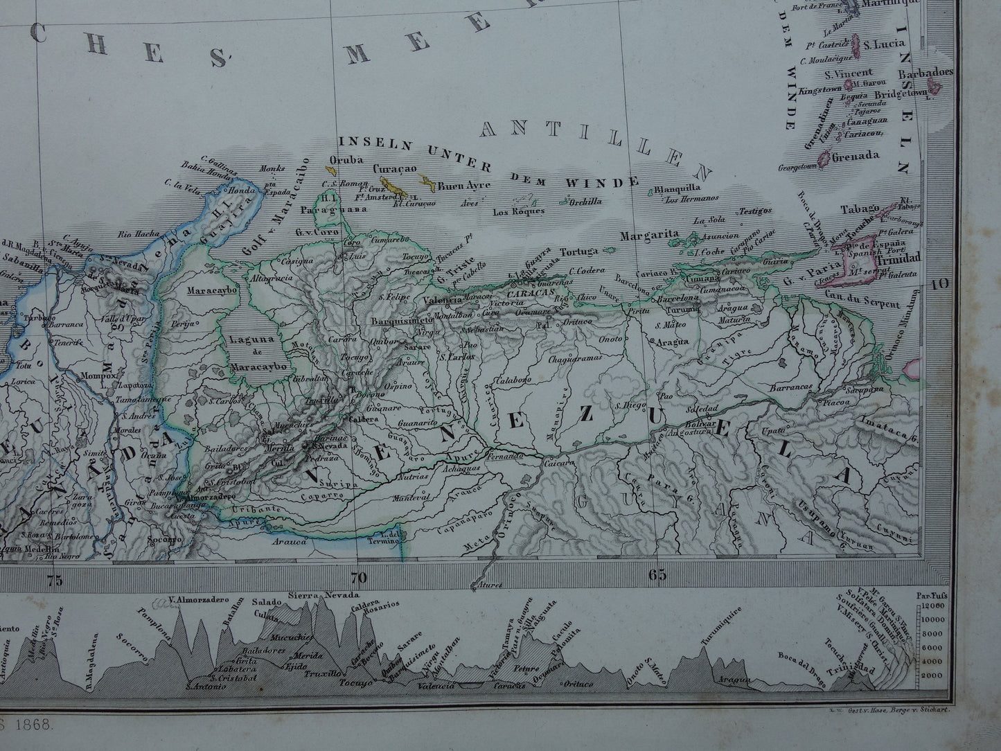 Antieke kaart van ANTILLEN 155+ jaar oude handgekleurde landkaart Curaçao Aruba Cuba Haïti Puerto Rico 1860