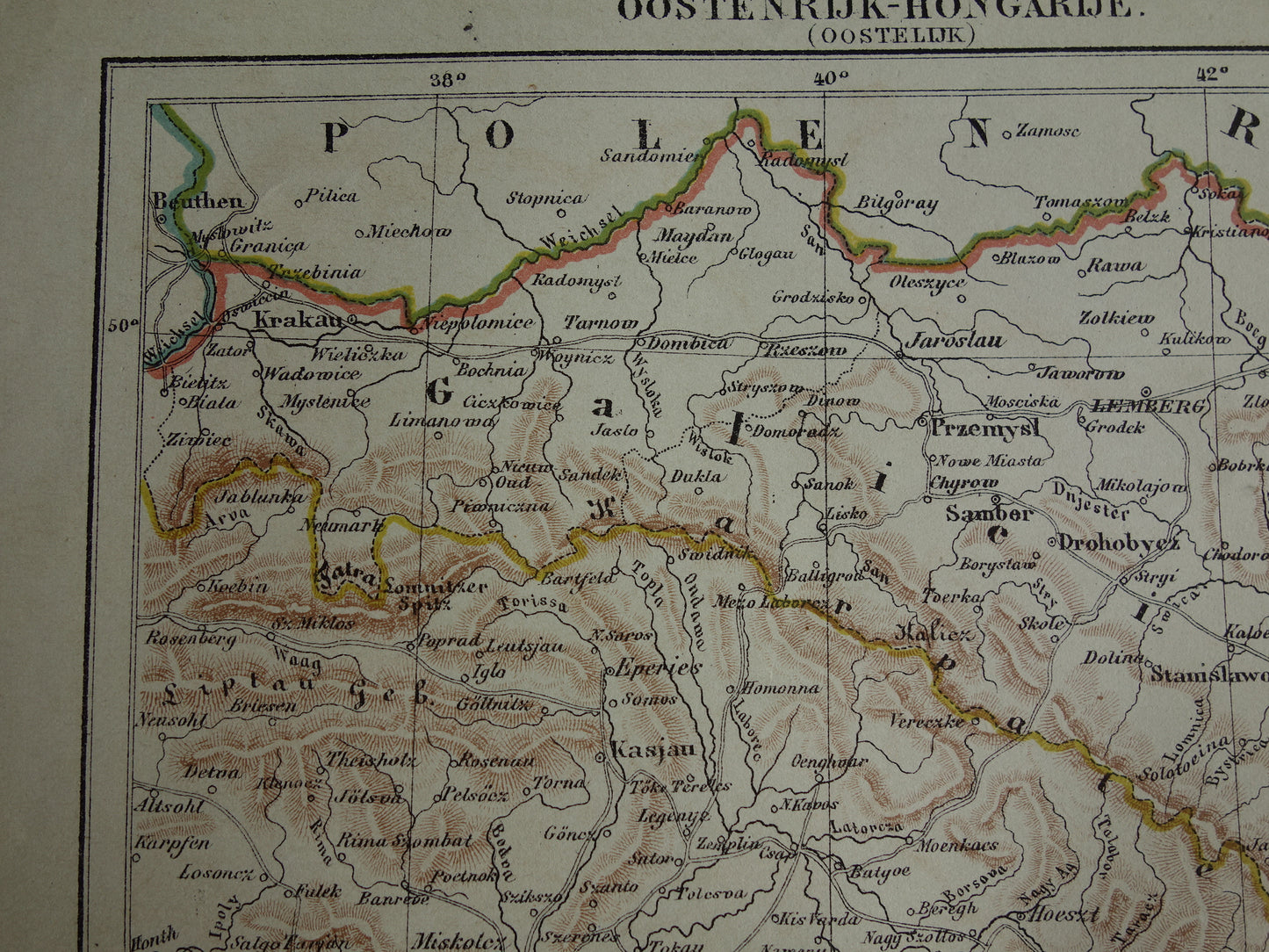 Oostenrijk oude landkaart originele antieke Kuyper kaart uit 1882 vintage kaarten Budapest Zevenbergen Transsylvanië Galicië