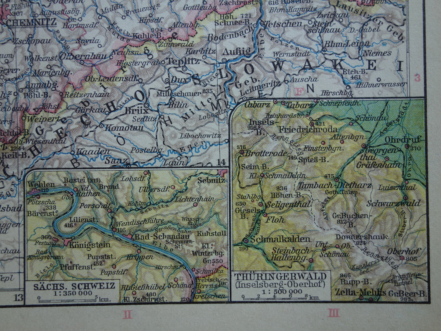 Thüringen en Saksen oude landkaart van Duitsland uit 1928 originele vintage kaart Leipzig Dresden Halle