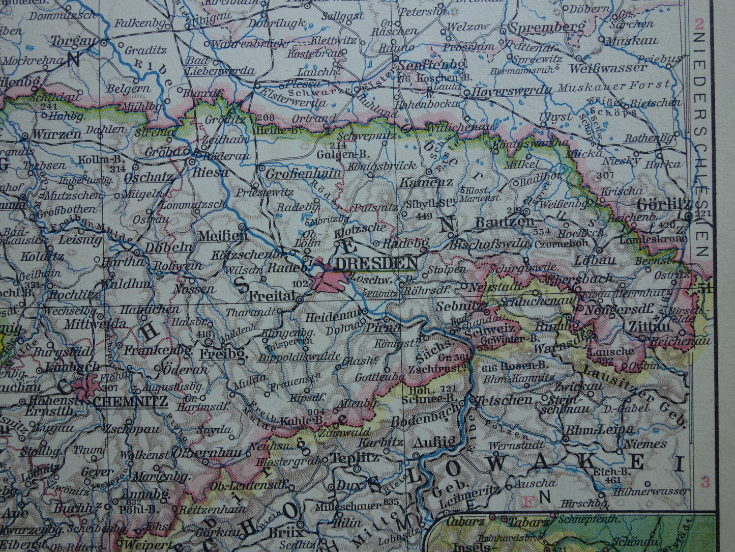 Thüringen en Saksen oude landkaart van Duitsland uit 1928 originele vintage kaart Leipzig Dresden Halle