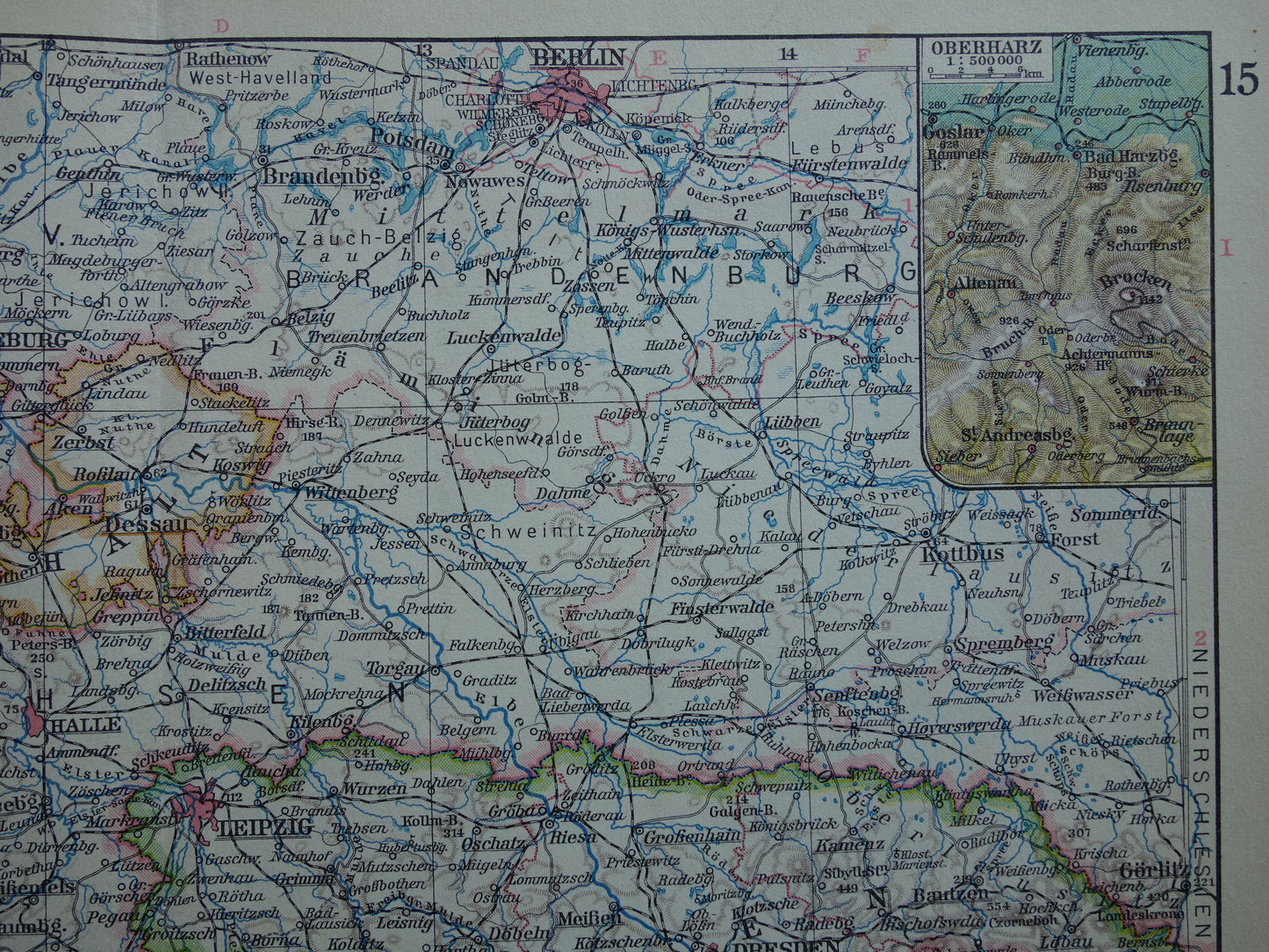 Thüringen en Saksen oude landkaart van Duitsland uit 1928 originele vintage kaart Leipzig Dresden Halle