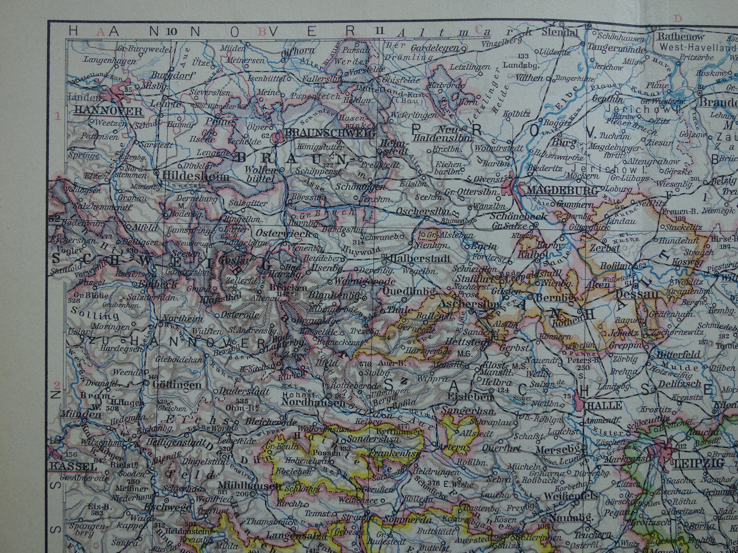 Thüringen en Saksen oude landkaart van Duitsland uit 1928 originele vintage kaart Leipzig Dresden Halle