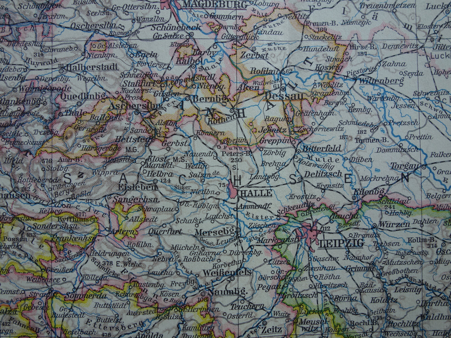 Thüringen en Saksen oude landkaart van Duitsland uit 1928 originele vintage kaart Leipzig Dresden Halle
