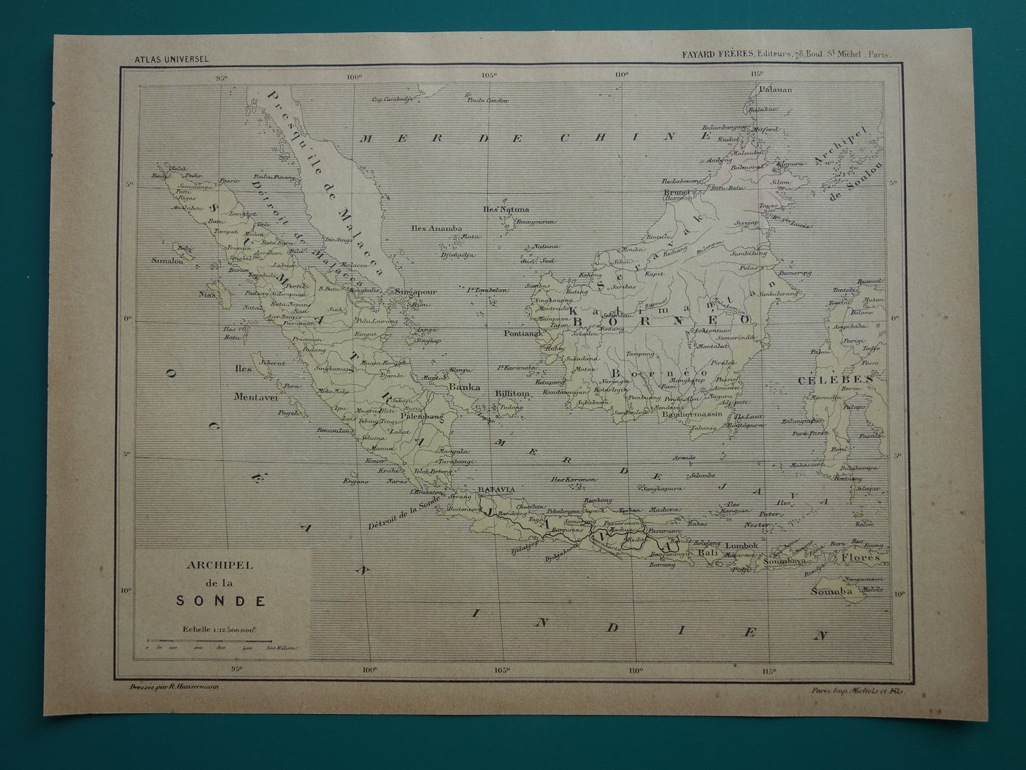 INDONESIE oude kaart van Indonesië 1896 originele antieke Franse handgekleurde landkaart Java Batavia Sumatra