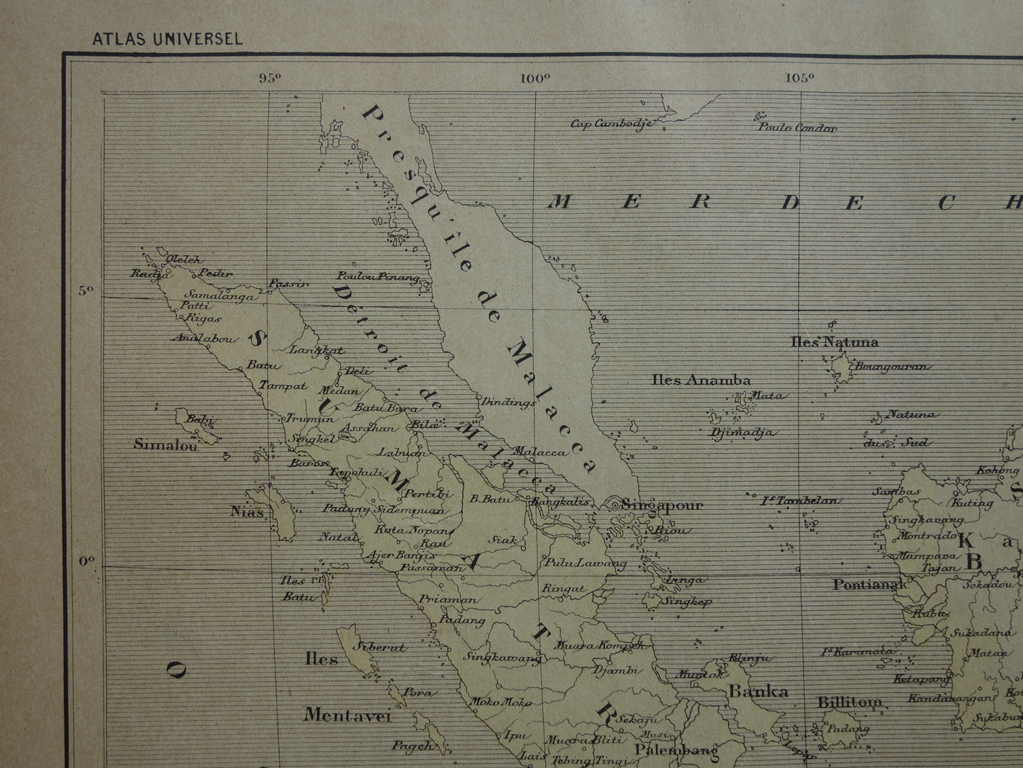 INDONESIE oude kaart van Indonesië 1896 originele antieke Franse handgekleurde landkaart Java Batavia Sumatra